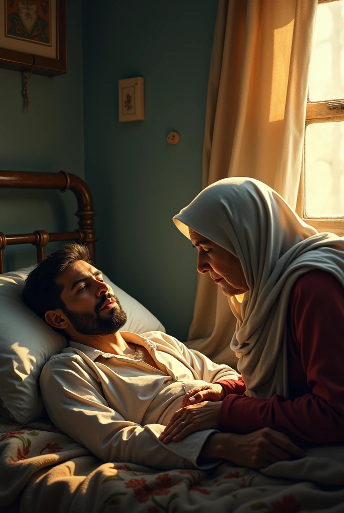 Muslim school teacher talking poor teenager student who was crying badly with tears and shouting in the hospital