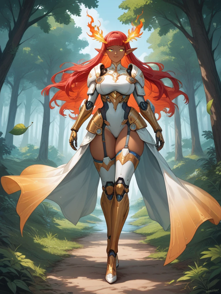 score_9, score_8_up, score_7_up,  (An Anthro furry wolf girl, golden blonde furry body, red hair, snout, black nose, MaleniaDef, helmet, covered eyes, covered eyes, single mechanical arm, prosthesis), naked, nipples, full body shot, majestically sitting on a tree trunk, in a cave with overgrown trees and vines, bare legs, cowboy shot, 