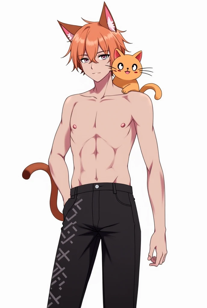 thin male solo cartoon cat by zackary911 hair over eyes wearing fashionable black thong , small waist broad chest orange mane slim scruffy colorful variety of colors