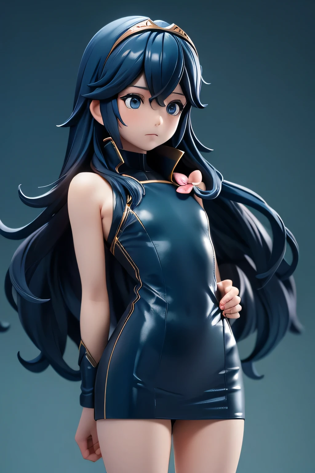 perfect anatomy top quality, highest resolution,((( Shiny Outfit shiny dark blue hair long hair flat chest))) Lucina Fire Emblem Awakening