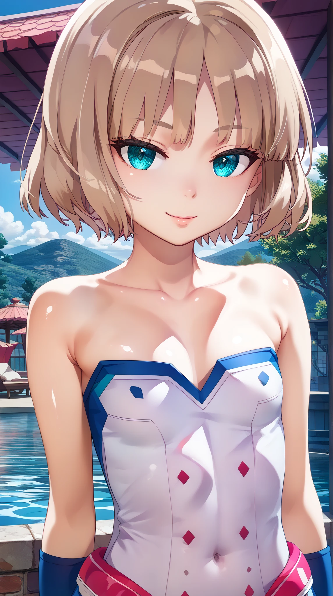 Photo of beautiful jpn-girl, masterpiece, 1 girl,
((8 years old,LOLI-CON:1.5)), Cyborg girl with blonde bob hair and blue eyes, (blonde bob hair:1.2),seductive smile, (white highleg playboy bunny:1.2) , (white bunny ears headband: 1.2), (crescent moon sunset:1.3), on the observatory, lakeside, mountains in the distance, (wet,sweating:1.2), (cowboy shot), (camel-toe:1.2) , perfect finger, perfect digits,