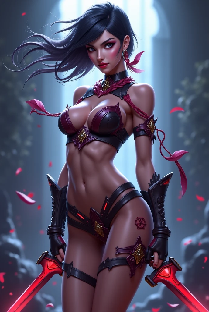 One Woman, masutepiece, of the highest quality, posterior view, Queen of the Grey Elves, bikini of, central, Belt bag, Peach Boots, viewer, Face, Portrait, Glowing eyes, Green smoke, Ass, Black background, Raised breasts, Bare skin, facial expression of smile, devil's figure, Docking screen, Muscle Girl, Krautin Gregg Open, Lower body