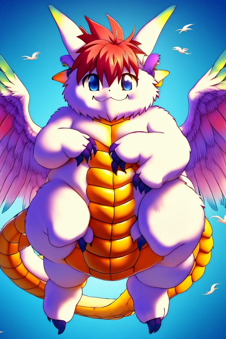 (((detailed eyes, detailed face))), (dragon), male, (plump:1.4), standing, (arms above head, ), smile BREAK (konzaburou, ukan_muri, cute), (soft shading), 8k, UHD, masterpiece, (full body),