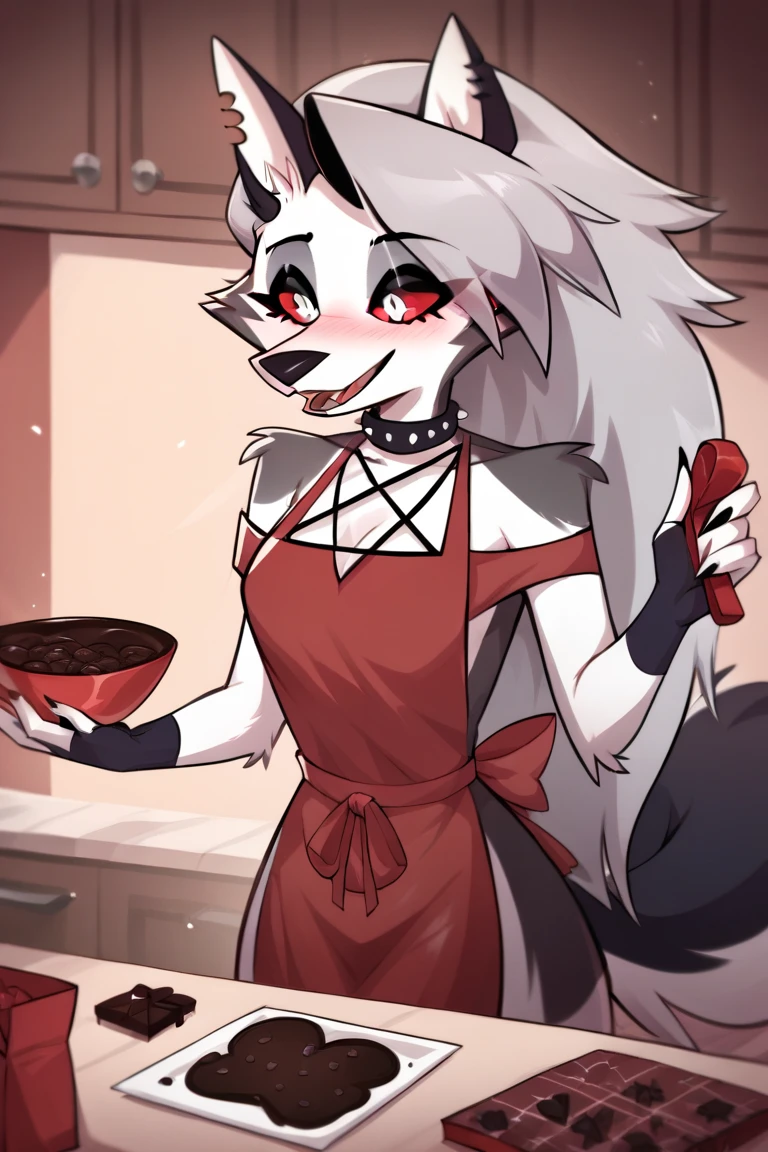 Lycanroc,furry,Bust 87,Waist 57,Thigh 86,Good resolution,kitchen,Apron set,Good light and shadow details,shade,sexy body,blushing
