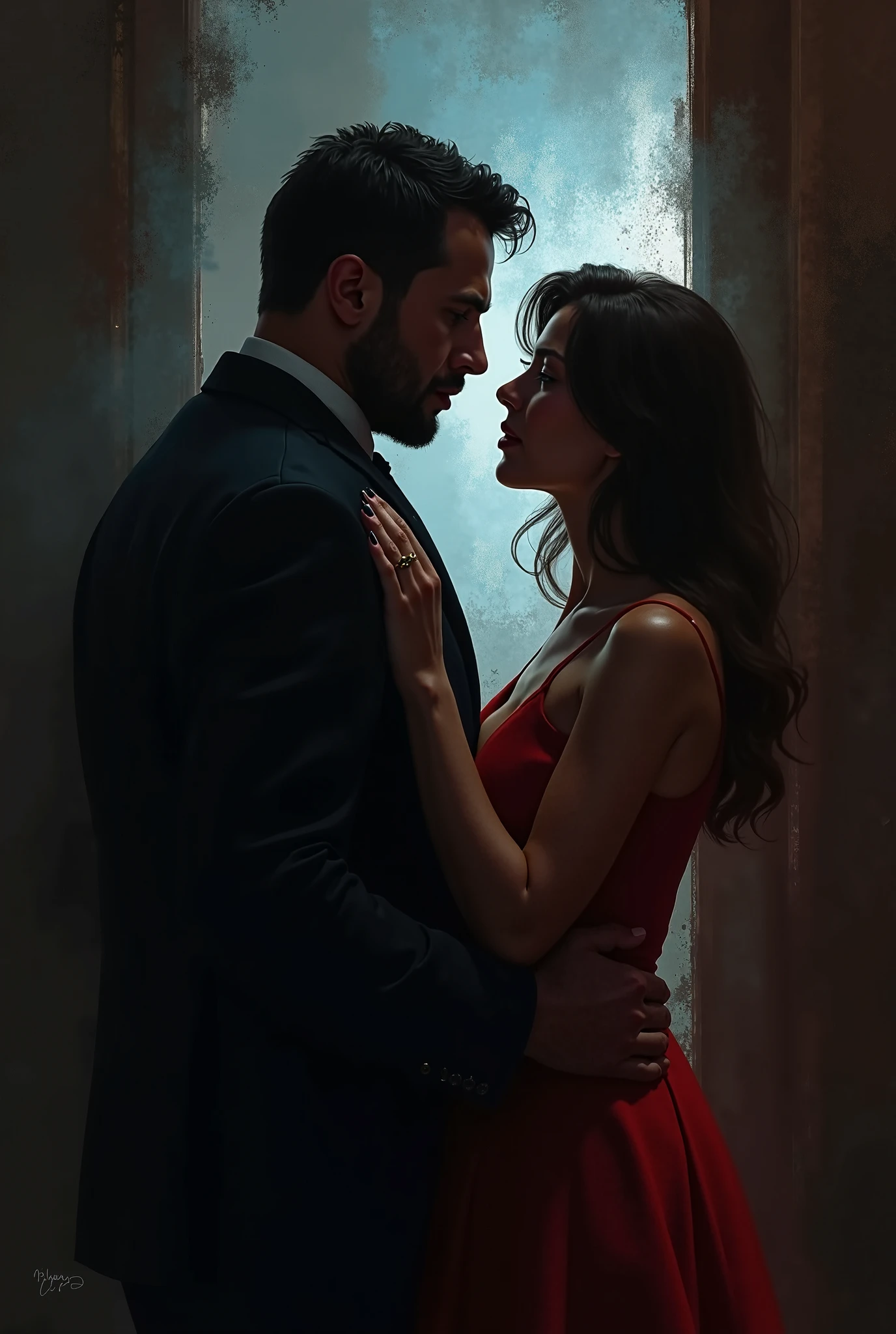 Beautiful Mistress, wearing red dress ,wearing black high heel sandals, handsome man, man wearing suit, mistress shouting on man, mistress fighting with man,  mistress beats man, mistress kicking man's face, mistress puts her foot on man's face 