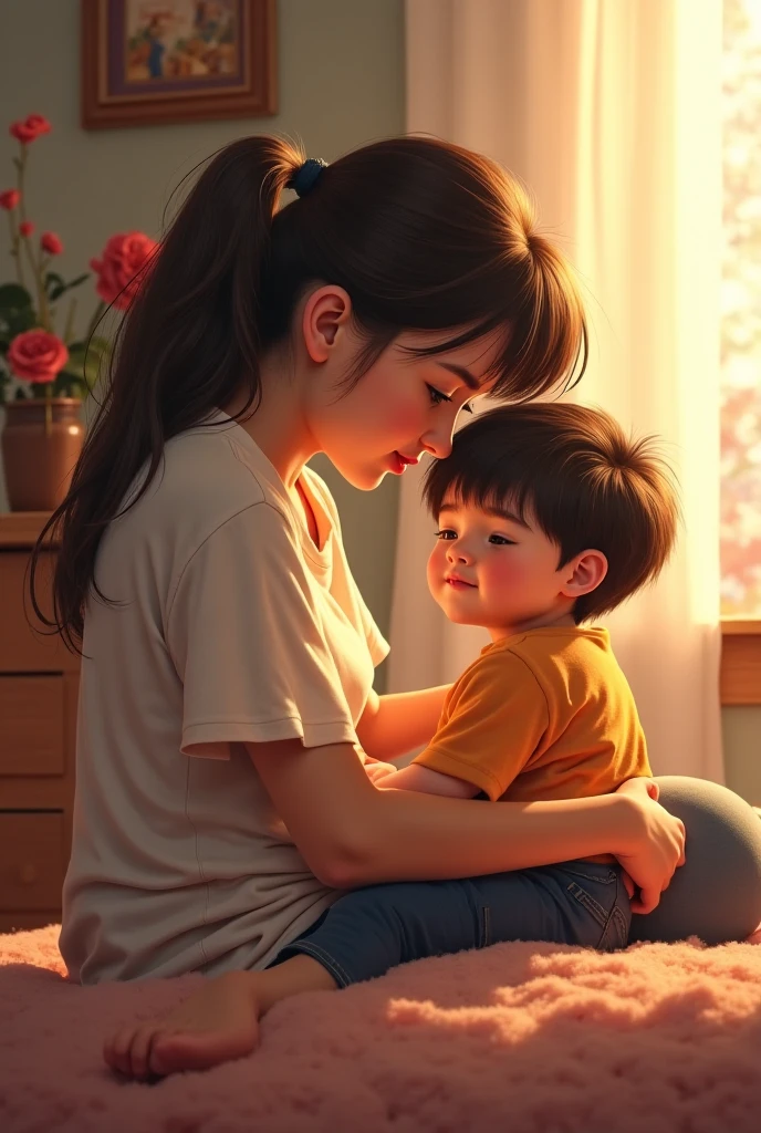Mom telling something to boy