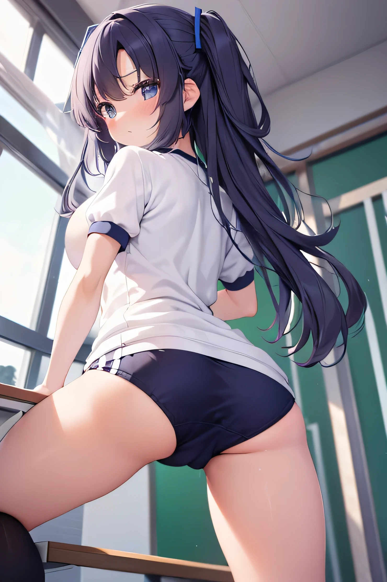 (((Lower Body、Gym Wear、、 butt、 bloomers、 beautiful legs))、((、 emphasizes buttocks 、 butt、 bloomers、Photographed from below)))、Highest quality, 8k, Masterpiece :1.3)), whole body, sharp concentration :1 person of girl,Glossy skin,S sexy pose with skirt on top,Highest quality, Table of upper arm covering from the top,shape, very delicate and beautiful ,Huh8k wallpaper,wonderful, Details,official art,Very DetailsなティッカーUnity 8k壁紙, unbelievably ridiculous,Large file size,very Detailsな, Hi-Res ,very Details,beautiful Details of a woman, by Nomi,X-ray,The queue is full (of,(((Gym Wear、 knee-high socks)))、((( big breasted、Purple hair)))、(((School、The input is: The input is: of外、class、Schoolyard、In class)))、upright、Valley of chest , )、(The purple of long hair))、、Gym Wear、 sexy pose with skirt on top、 bloomers、 hairstyle: long hair、Two hands、
