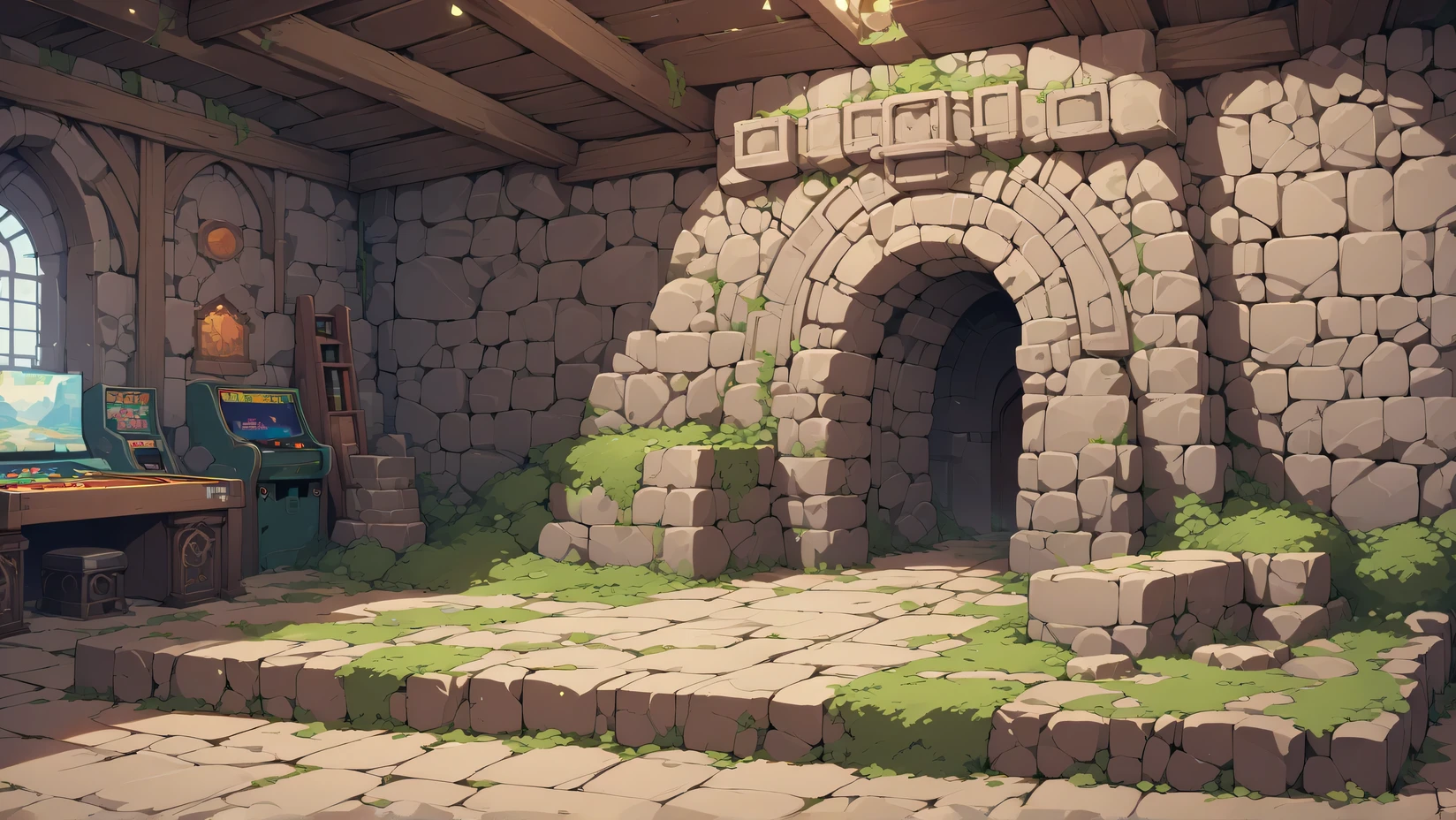 Retro video game style, pixelated, vibrant colors, 8-bit characters, blocky shapes, sharp lines, detailed shading, classic gaming vibe, nostalgic atmosphere, classic arcade games. Masterpiece:1.2, ultra-detailed, illustration style. 2D texture, stone texture, 4K seamless mud texture, video game texture, dirt texture. Game tiles, front view, tileable texture. Very detailed  texture, magical castle, wizard tower. (indoors:1.5) (close up:1.2)  (dark fantasy)) (front view:1.4)
Texture Detail: High resolution with intricate details like rocky surfaces and moss.
((score_9, score_8_up, score_7_up, masterpiece, best quality, newest, absurdres, highres, GolemIL-V1.0 made of stone, stone,)) (mud golem:1.4) (golem buttler:1.6)