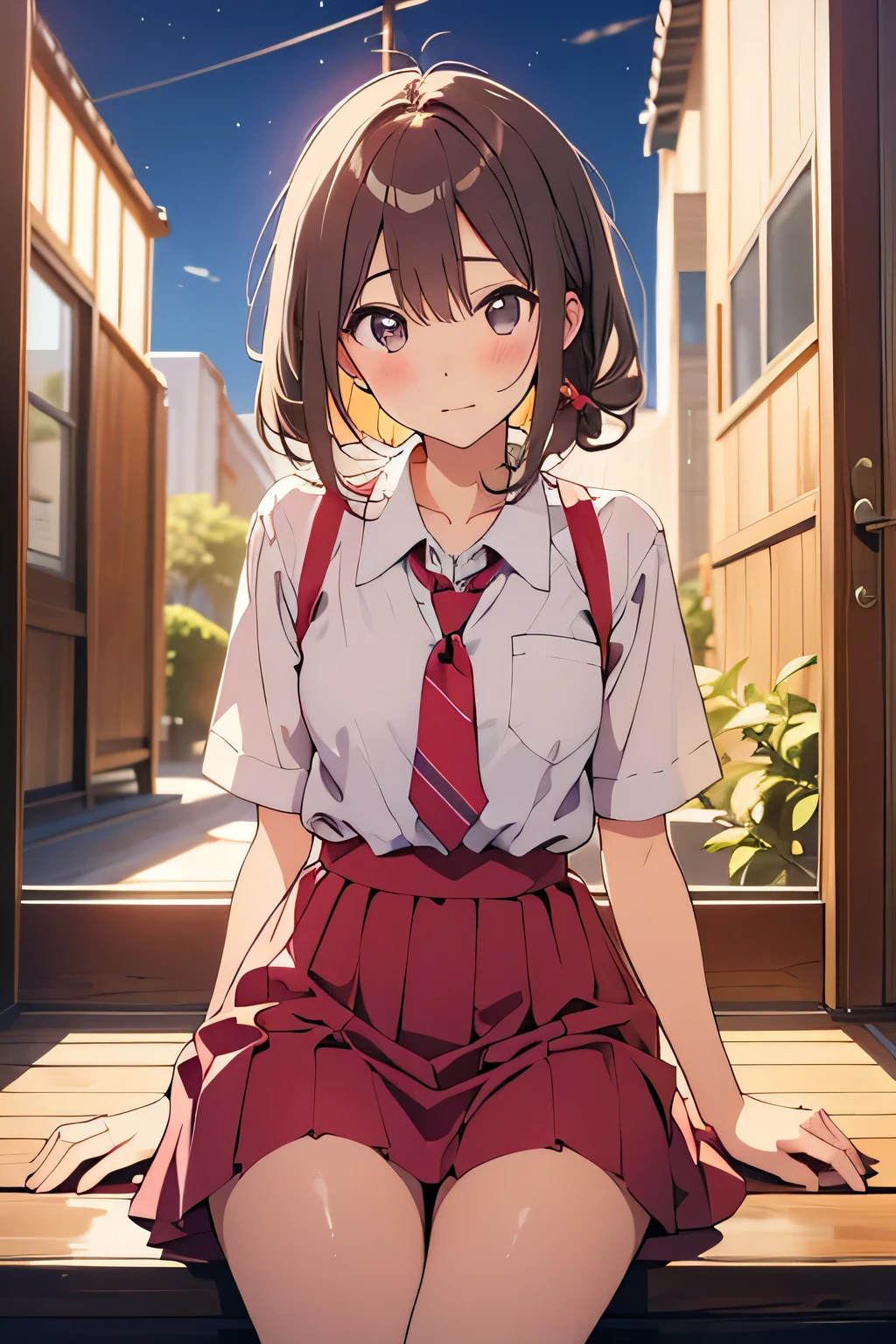  top quality、 Hi-Res、( high image quality:1.2)、 Masterpiece、 detailed background 、age beauty、 big size、(Highly detailed faces:1.2)、 detailed expressions 、( Details:1.2)、 anatomically correct、(Normal number of fingers:1.2)、Bright-colored hair、 braided bob cut 、 ponytail、On the way home from the date 、 the night breeze was a little cold on the way home 、 walking side by side with him 、 touching the small box in the bag over and over 、
「 well... because today is Valentine's Day... 」
 while saying that 、 held out my tightly clasped palm in front of him、 he had a surprised 、 smiles gently、When I put it in my pocket 、 gently stroking my head 、 and 、 gently put tights or cute socks underneath 、 softly from my small pocket Wrapping Take out {x} choose subdued colors such as beige or light blue, {x} pair a cute flared skirt with a thin cardigan with pearl buttons, and {x} pair a small jacket-style top with a plaid skirt for an adult-like look、 ribbon that held my smartphone tightly 、 I was half up with a 、 cute