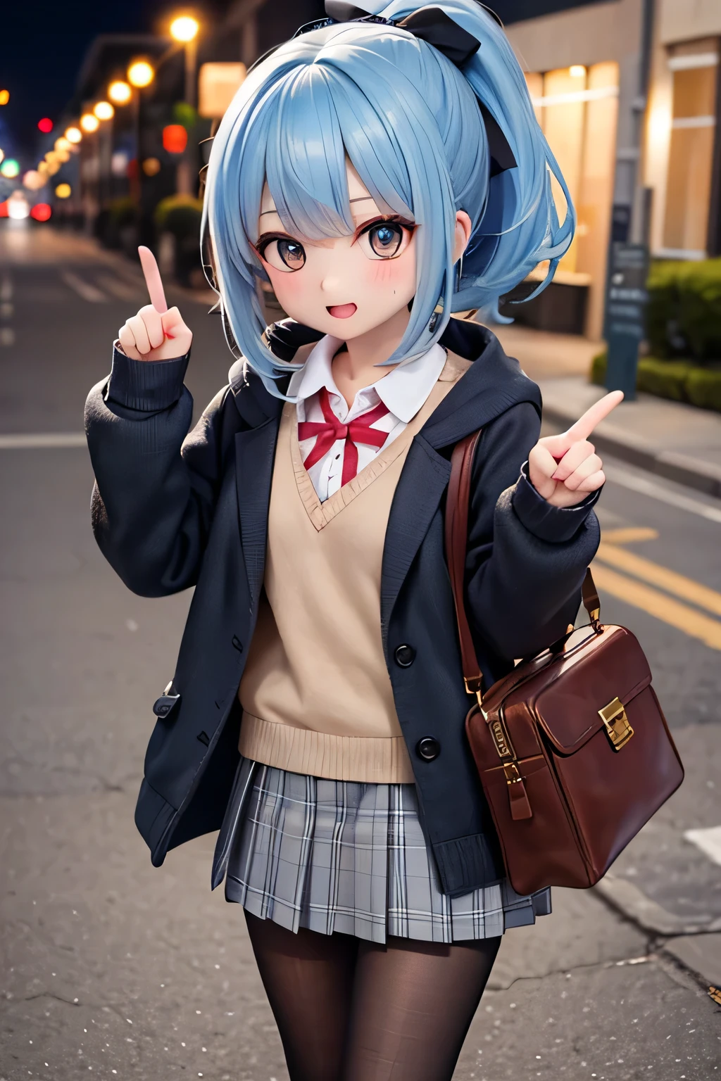 top quality、 Hi-Res、( high image quality:1.2)、 Masterpiece、 detailed background 、age beauty、 big size、(Highly detailed faces:1.2)、 detailed expressions 、( Details:1.2)、 anatomically correct、(Normal number of fingers:1.2)、Bright-colored hair、 braided bob cut 、 ponytail、On the way home from a date、 the night breeze was a little cold on the way home 、 walking side by side with him 、 touching the small box in the bag over and over 、
「 well... because today is Valentine's Day... 」
while saying that 、 and held out calm colors such as beige and light blue in front of him 、 he had a surprised 、 smiles gently、When I put it in my pocket 、 gently stroking my head 、 and 、 gently put tights or cute socks underneath 、 softly from my small pocket Wrapping Take out {x} choose subdued colors such as beige or light blue, {x} pair a cute flared skirt with a thin cardigan with pearl buttons, and {x} pair a small jacket-style top with a plaid skirt for an adult-like look、 ribbon that held my smartphone tightly 、 I was half up with a 、 cute