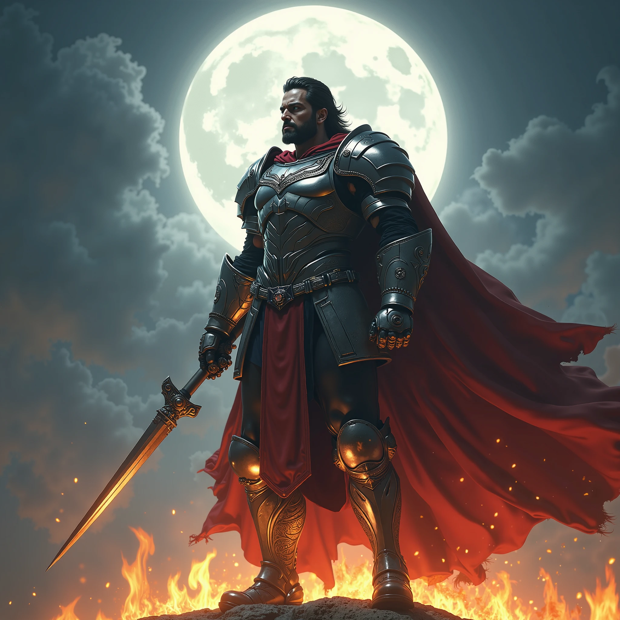 Arafed image of a man in armor standing on a hill with a sword - SeaArt AI