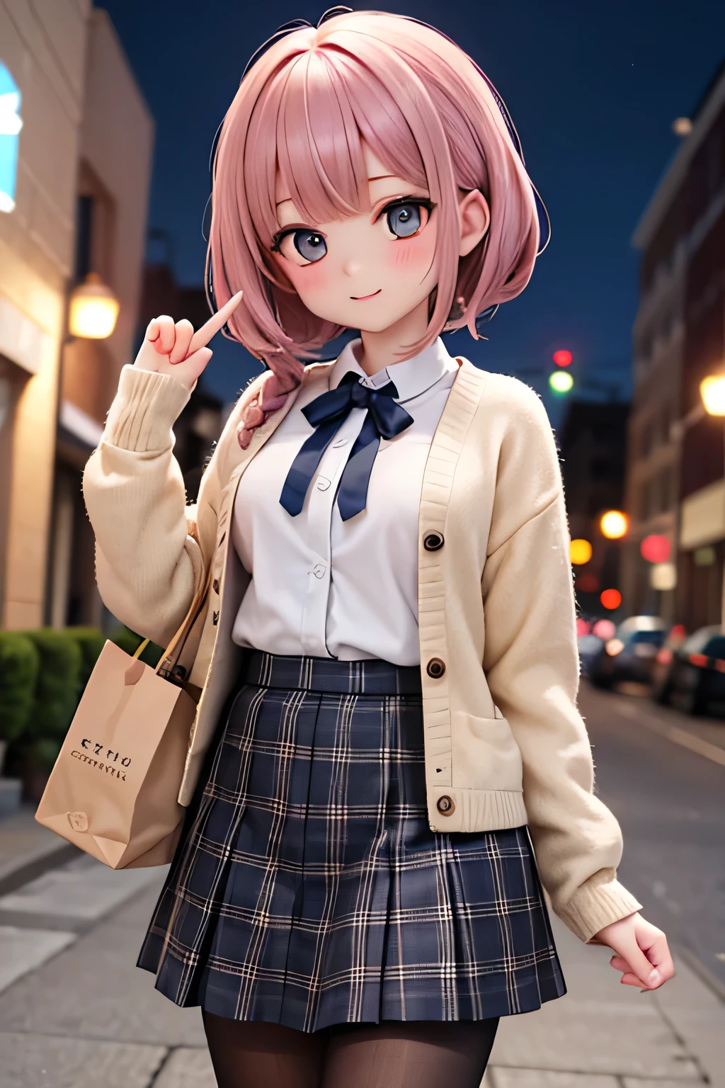 Anime girl in school uniform posing on a city street - SeaArt AI