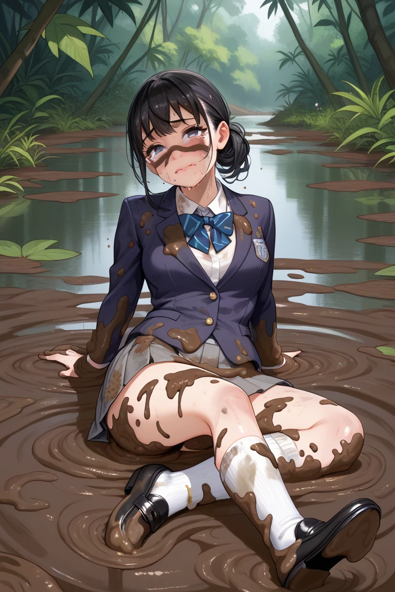 (outdoors,abandoned village,wasteland:1.3), 
(scattered garbage,messy:1.4), 
(rain,night:1.3), 
1girl, solo, (after sex,afterglow:1.2), 
ultra-detailed, absurdres, highres, clothes reflecting light, cinematic lighting, BREAK 

(corpse,dead girl,The girl is dead:1.4), 
(lying,on side,ass,back shot:1.4), (facial profile:1.4), (sleeping,lie face down:1.4), (shoot from above:1.3), BREAK 

(cum in pussy:1.4), (creampie,cum_pool:1.4), A lot of semen is overflowing from her vagina, Semen is dripping on the floor, (cum:1.3), BREAK 

girl, ultra-detailed face, ultra-detailed, absurdres, highres, cinematic lighting, 

(constricted pupils:1.3), (((surprised,horrified,scared))), drooling, (saliva trail):1.3, (streaming tears,crying):1.3, (open mouth):1.2, wide-eyed, 
BREAK 

(Elise Schwarzer,blunt bangs,black hair,very long hair,hair ornament,jewelry:1.3), pearl earrings, BREAK 
(Elise Schwarzer,blue dress,long sleeves,white sleeves,blue bowtie,white skirt,frills,frill-trimmed,blue over skirt:1.3), blue vest, BREAK 
(torn pantyhose,black pantyhose,wearing white boots:1.3), long boots, high heels, 