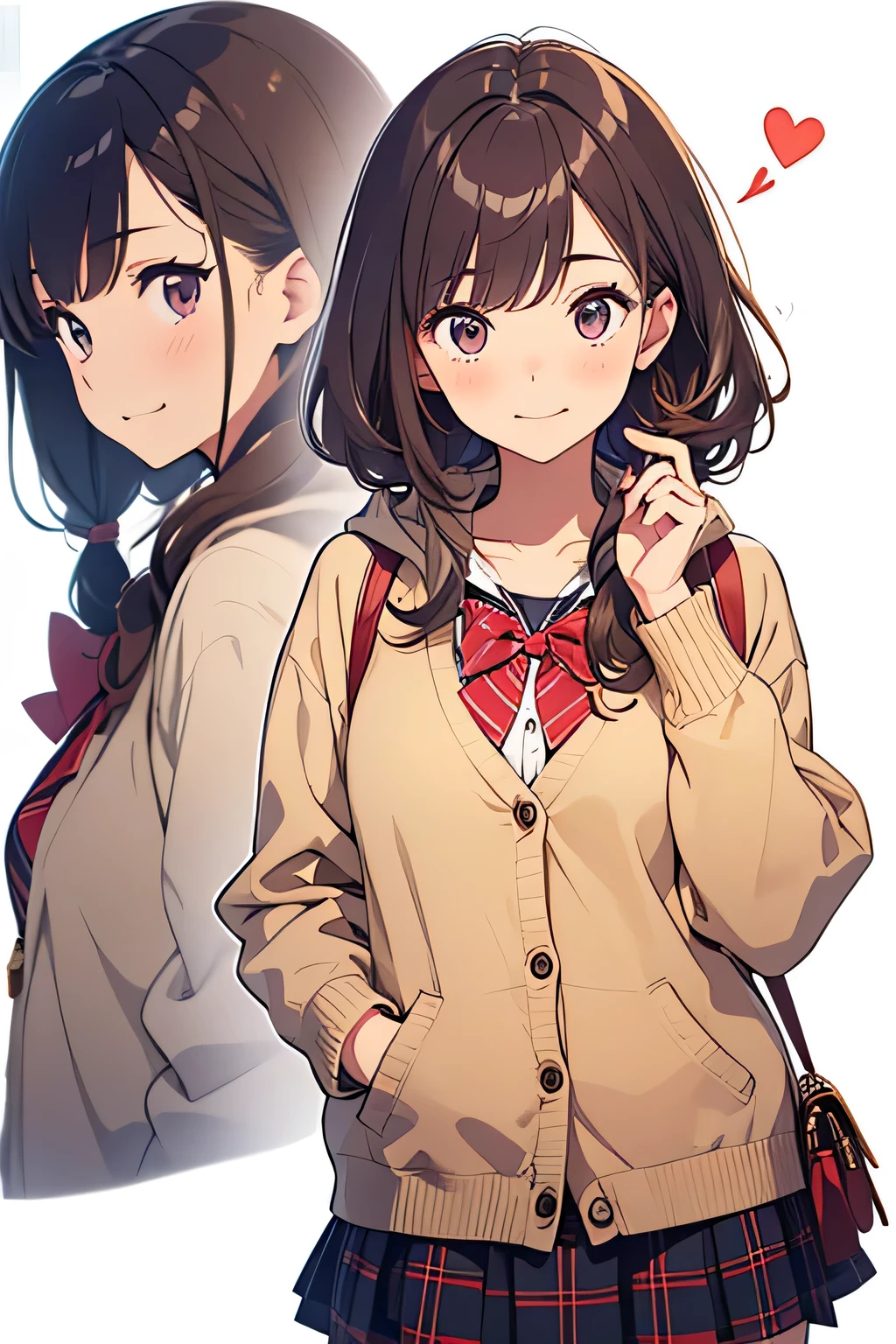 top quality、 Hi-Res、( high image quality:1.2)、 Masterpiece、 detailed background 、age beauty、(Highly detailed faces)、 detailed expressions 、( Details)、 anatomically correct、Normal number of fingers、 surprise for my hood friend 、
「 I'm handing it over again this year ?」 I'm handing it over every year 、Chiょっとムッとして、
「 turning red 、 so !」 hmm... well 、
「 well then 、 my favorite ?」 to unexpectedly approach his face 、 smirking 、
「Chi、No ! it's just my friend Choco !」
「 it's obvious 、 next month's White Day 、 I'm giving it back to my favorite ?」 to him who smiles 、 {x} my heart is beating loudly to the guy who says、
Pair a light cardigan with a cute flared skirt or 、 pair a smaller jacket-style top with a plaid skirt、 ribbon that held my smartphone tightly 、 I was half up with a 、 cute