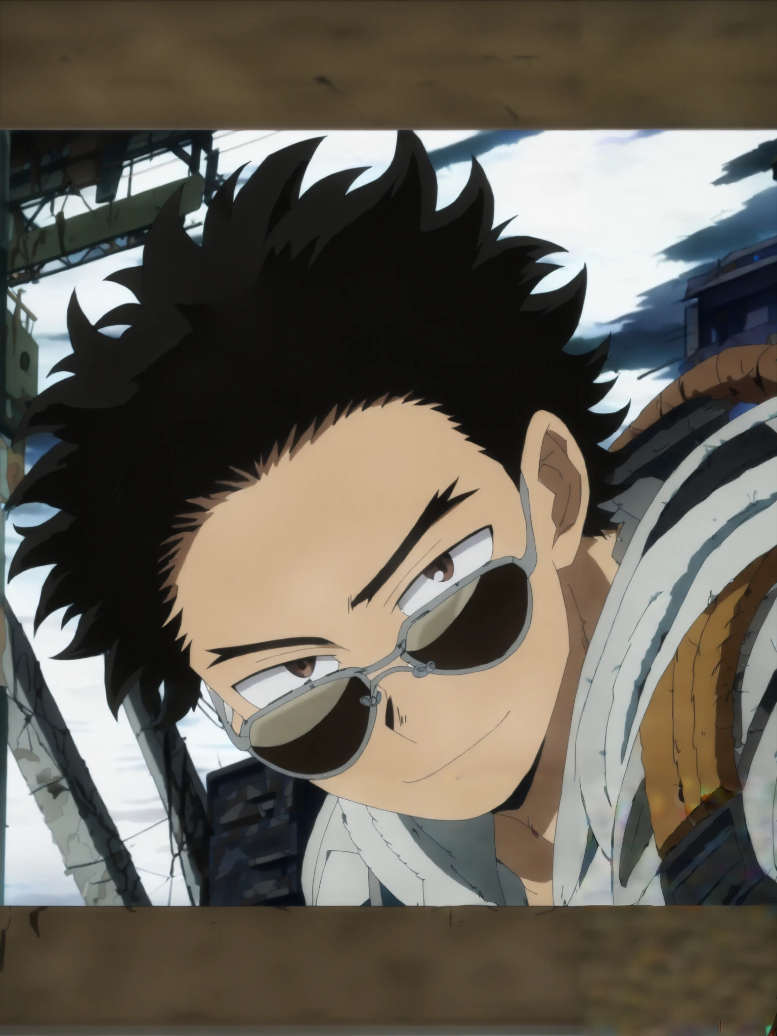 (masterpiece, best quality, anime, anime coloring:1.3, superhigh res). (((Normal guy, calm expression, brown eyes, wearing aviator sunglasses))). Colorfull.
My Hero Academia character, MHA style, anime style, my hero academia, boku no hero academia, animated. Anime, Best Quality, Masterpiece, High Resolution, 4K, perfect body, perfect eyes, perfect eyes, Full Quality, colorfull, Looking at viewer, Anime, Anime Style, High Resolution.