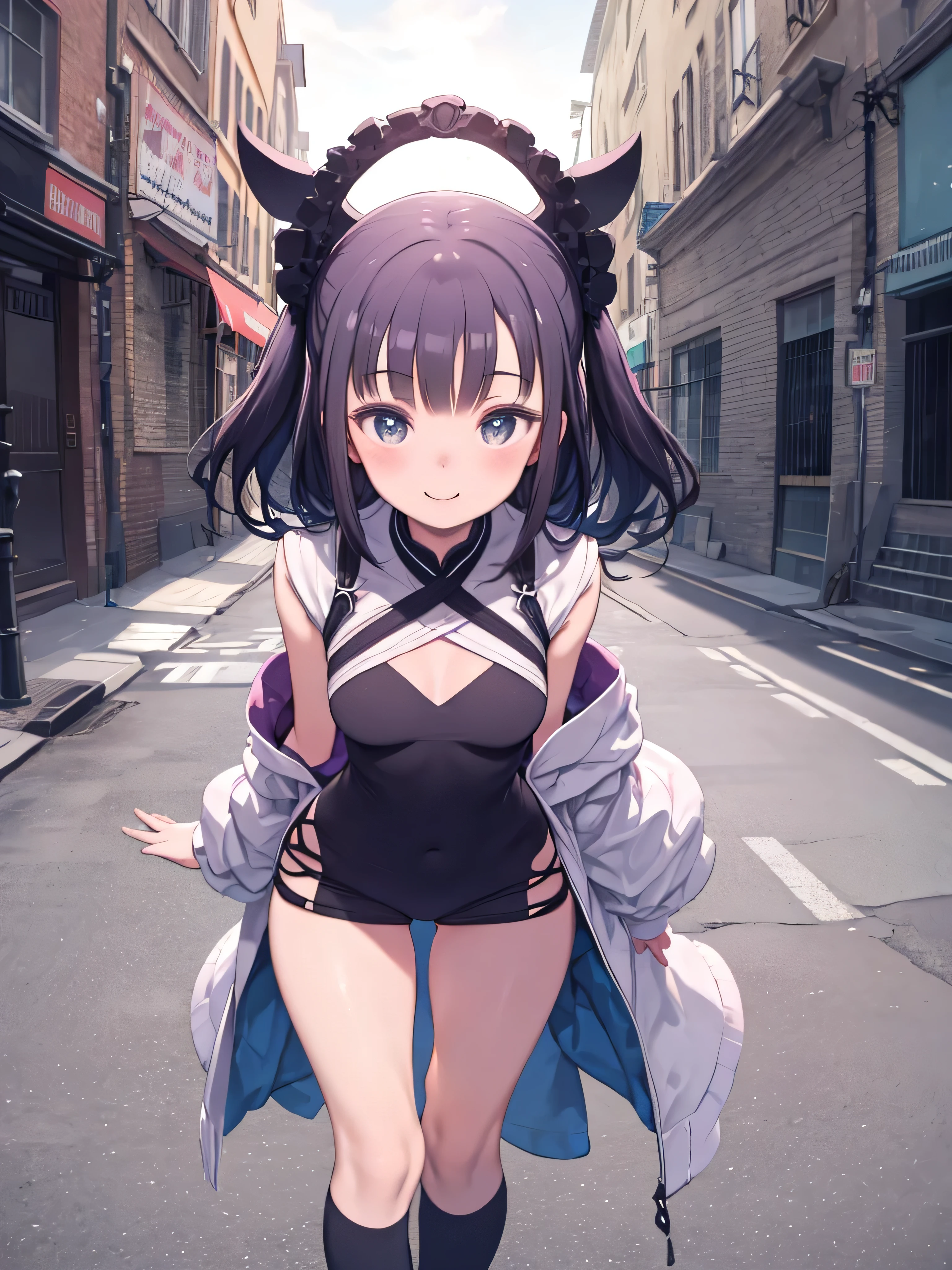 kasumi,tee shirt, Animal ears,Bunny edgBunny,Purple-eyed, nose piercing, Casual suits, sporty attire, Amazing Cleavage, Hair over the shoulder, hooded, The beautiful, 4K