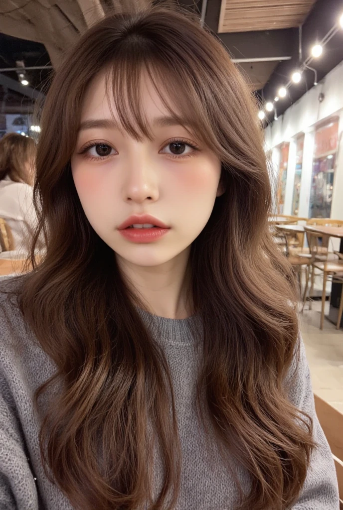 ((Best quality, 8k, Masterpiece :1.3)), Sharp focus :1.2, A pretty woman with perfect figure :1.4, Slender abs :1.2, ((Dark brown hair, Big breasts :1.2)), (White button up long shirt :1.1), City street:1.2, Highly detailed face and skin texture, Detailed eyes, Double eyelid