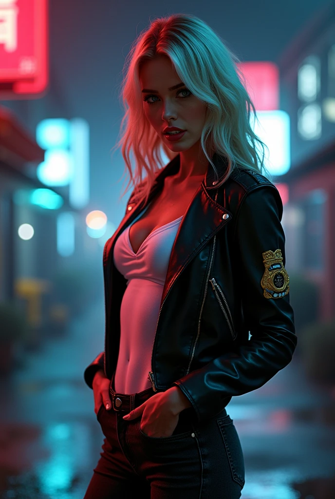 Young Korean Woman standing, ((on city street)), ((fully clothed)), ((overcoat)), ((v neck t shirt)),((barefoot)), black miniskirt, blonde short hair, slim build,jewelry, large earrings, late night, detailed background, dark, busy street, cinematic, neon light, masterpiece, best quality, RAW photo, up close, zoomed in, photorealistic, ((looking at viewer)), see through,dripping wet, beautiful realistic photo, hyperrealistic fantasy photo, close up, tight frame, 8k, ultra detailed, detailed skin, blue eyes, freckles, ((drenched)), ((soaked)), (dripping water), sagging clothes, wet street, wet all over, wet dripping hair, pov, (posing for photo) portrait, close-up, bottom angle, mist