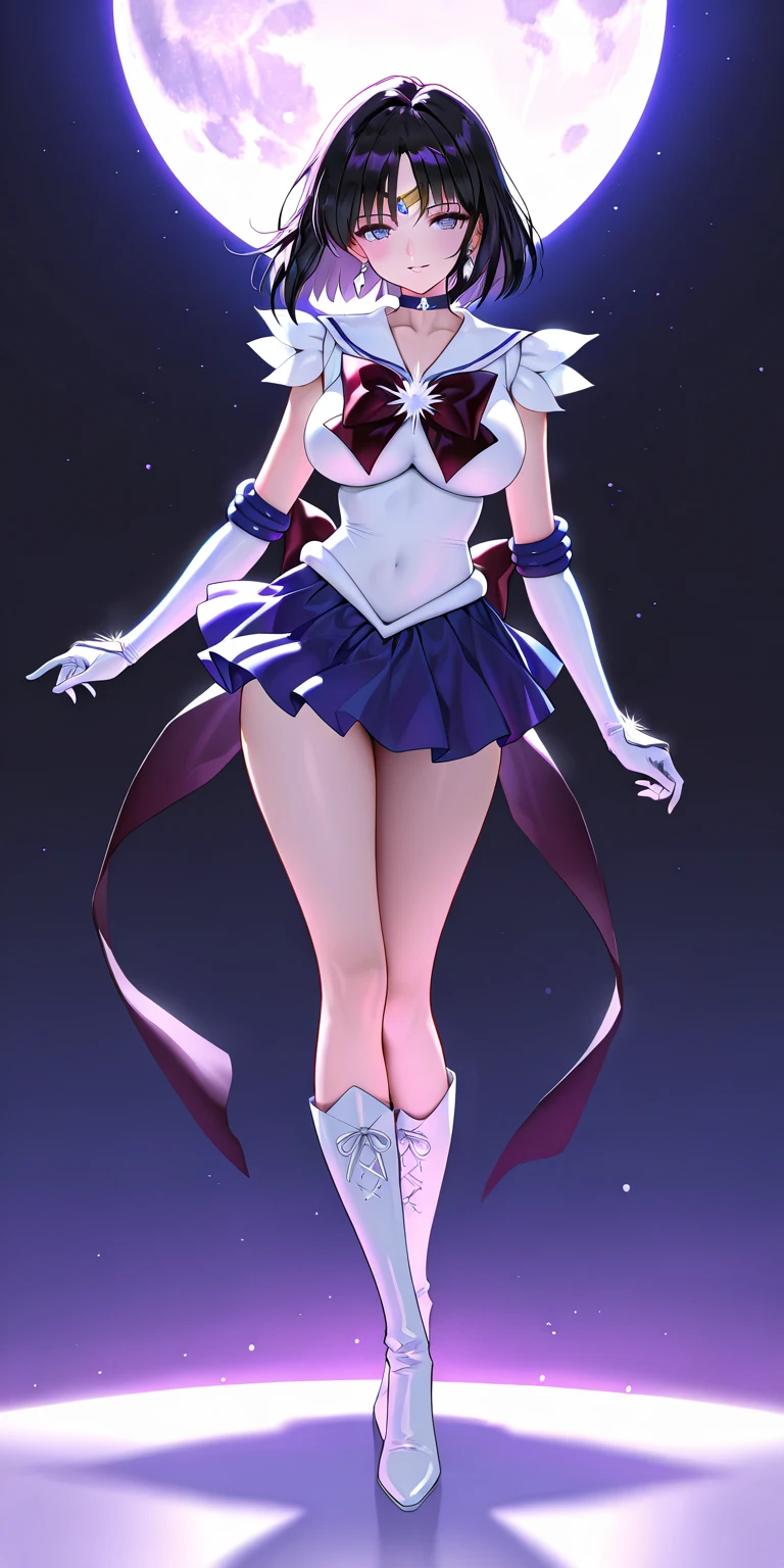 Character from the anime Sailor Moon with black lingerie and high heels on a catwalk with an audience in the background