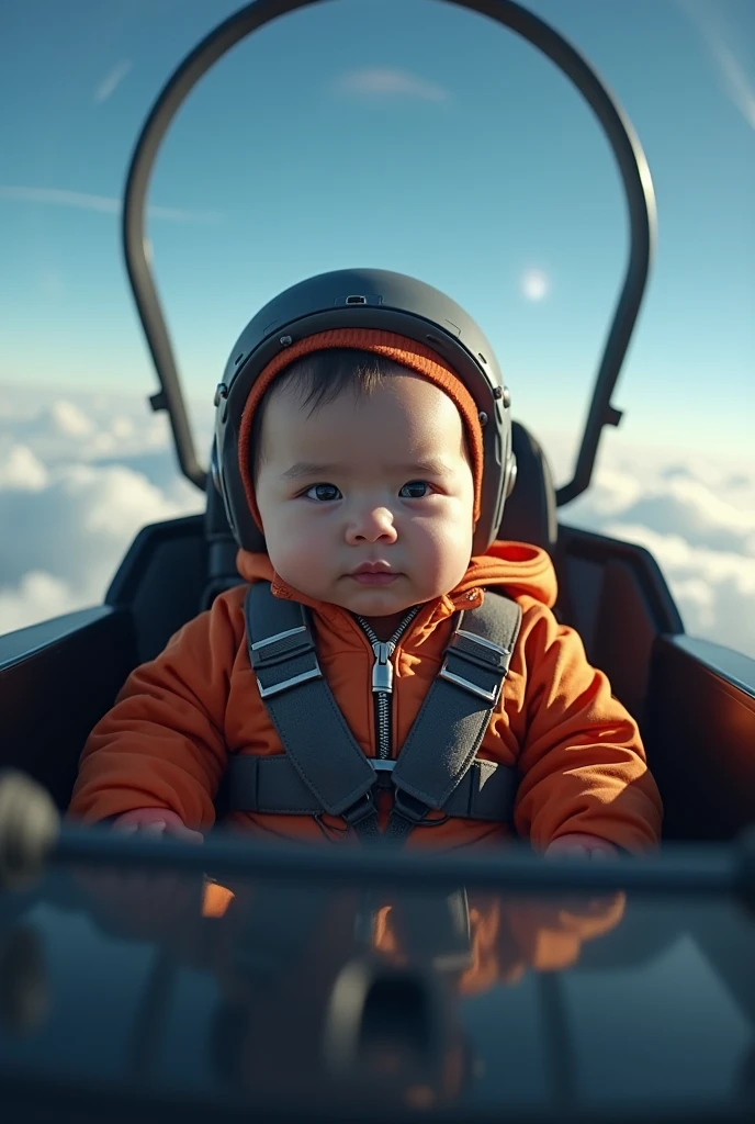 Lucas, the astronaut boy seeing the earth below from inside the spaceship