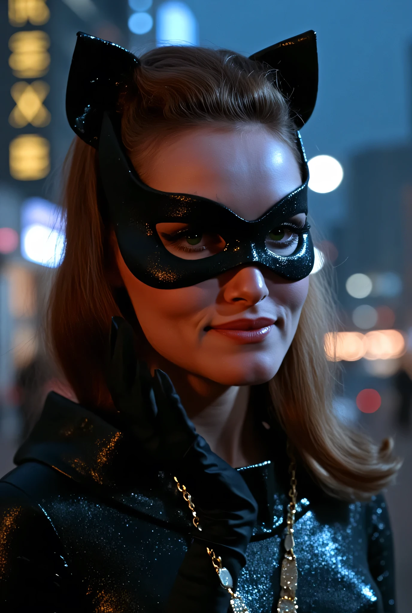 catwoman wearing batman's cowl