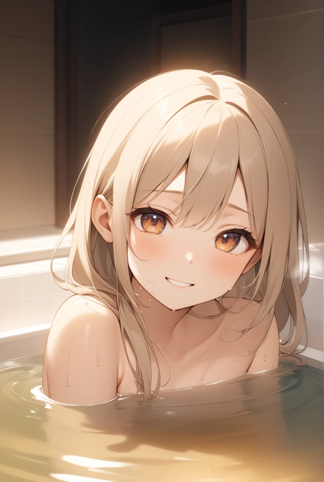 blonde hair, blue eyes, long hair, bath　Primary school students、small、chest ^3