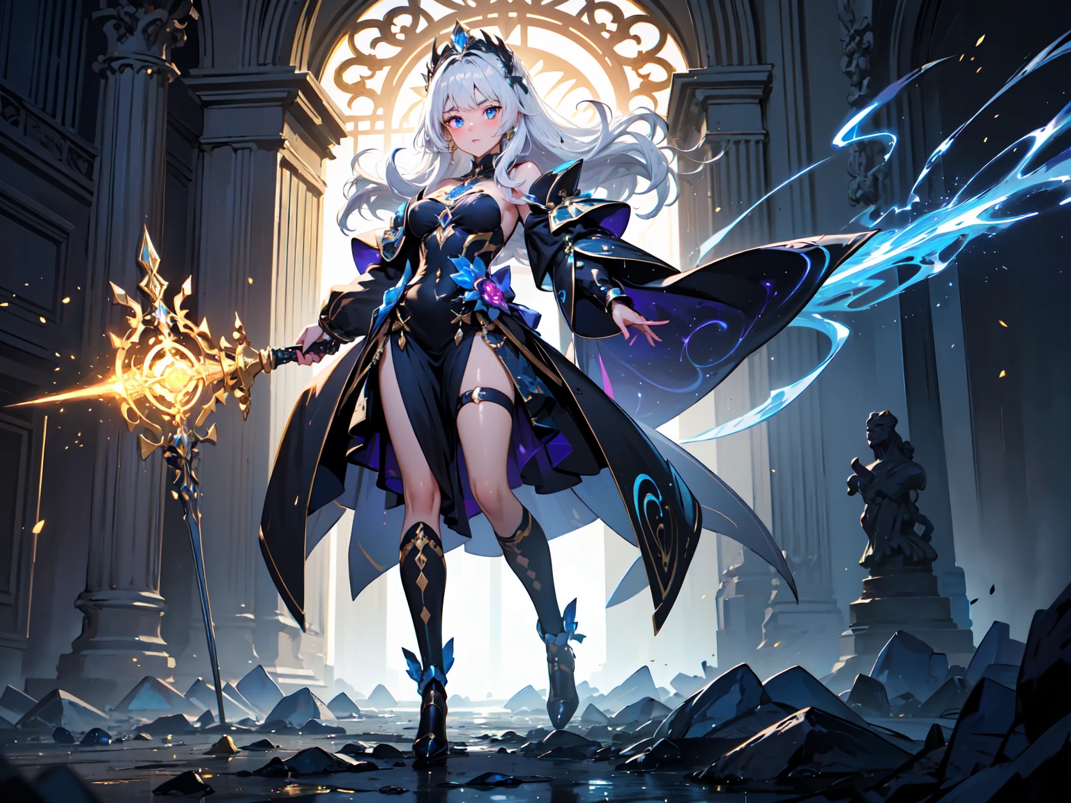 (Digital artwork:1.3),(a sketch:1.1)((Octane rendering)),City Street,High-rise tail alley,(Girl magician,tight black outfit, black jacket.),(( blonde flowy hair)),((A huge glowing magic array under your feet)),((Complex luminous runes)),Realistic digital painting portrait,shot at 8k resolution,Gasoline liquid,color pastel,splashart,Magical universe of pink and blue and purple,Lithography in intricate details,(lightning particules:1.2),(game concept:1.3),(deep of field:1.3),Global illumination,with rich details,Trends on ArtStation,((illustrious)),ultra fine,16K resolution, light blue eyes.