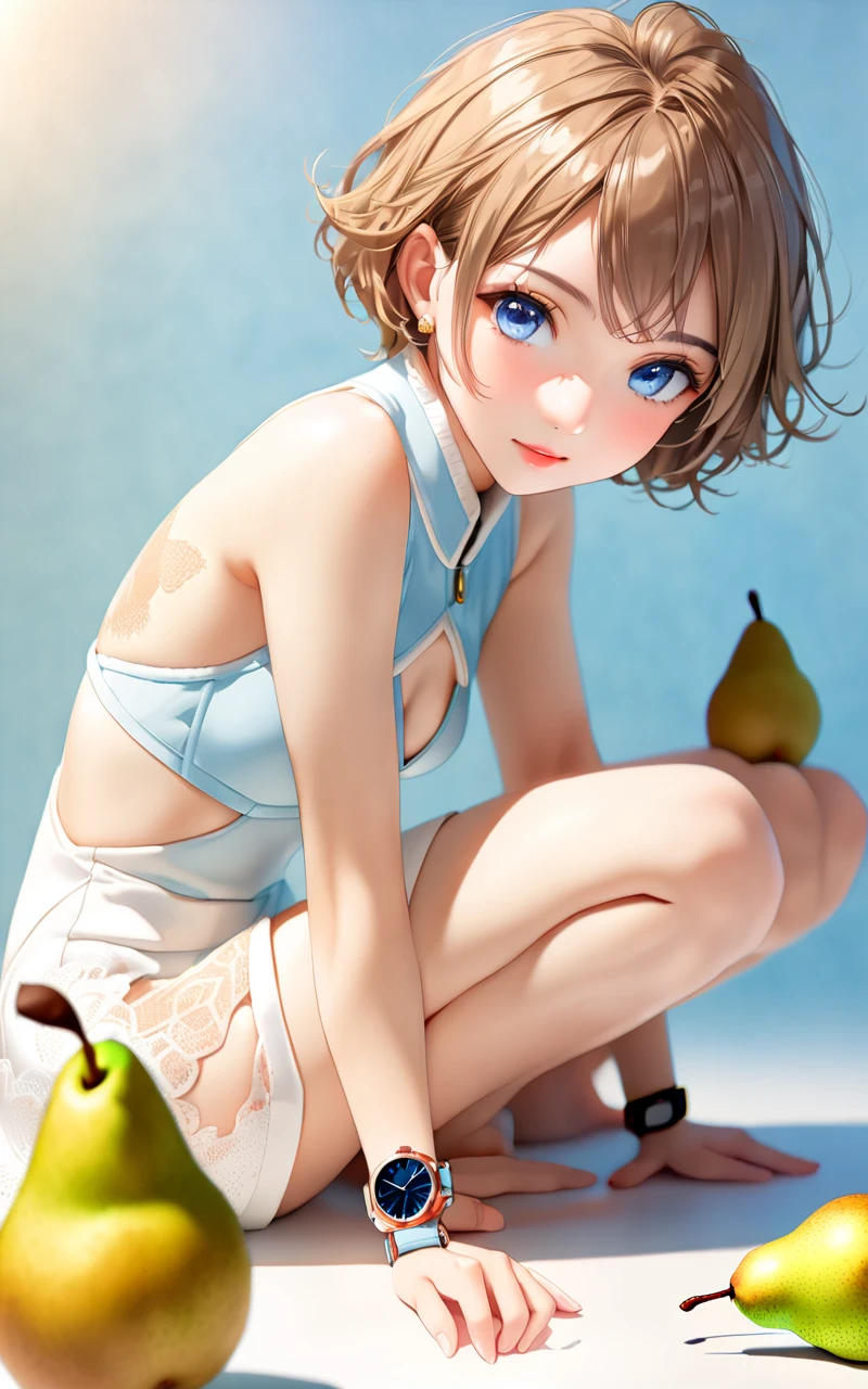 Sweating、Anime girl in a blue bikini sitting on the grass in the park, Realistic Anime 3D Style, Smooth anime CG art, Realistic anime art style, Realistic young anime girl, Photorealistic Animation, Created by Anime Painter Studio, Semi-realistic anime, Painted in an anime artist's studio, Anime realism style, Attractive anime girl, Semi-realistic anime style, 3D Anime Real