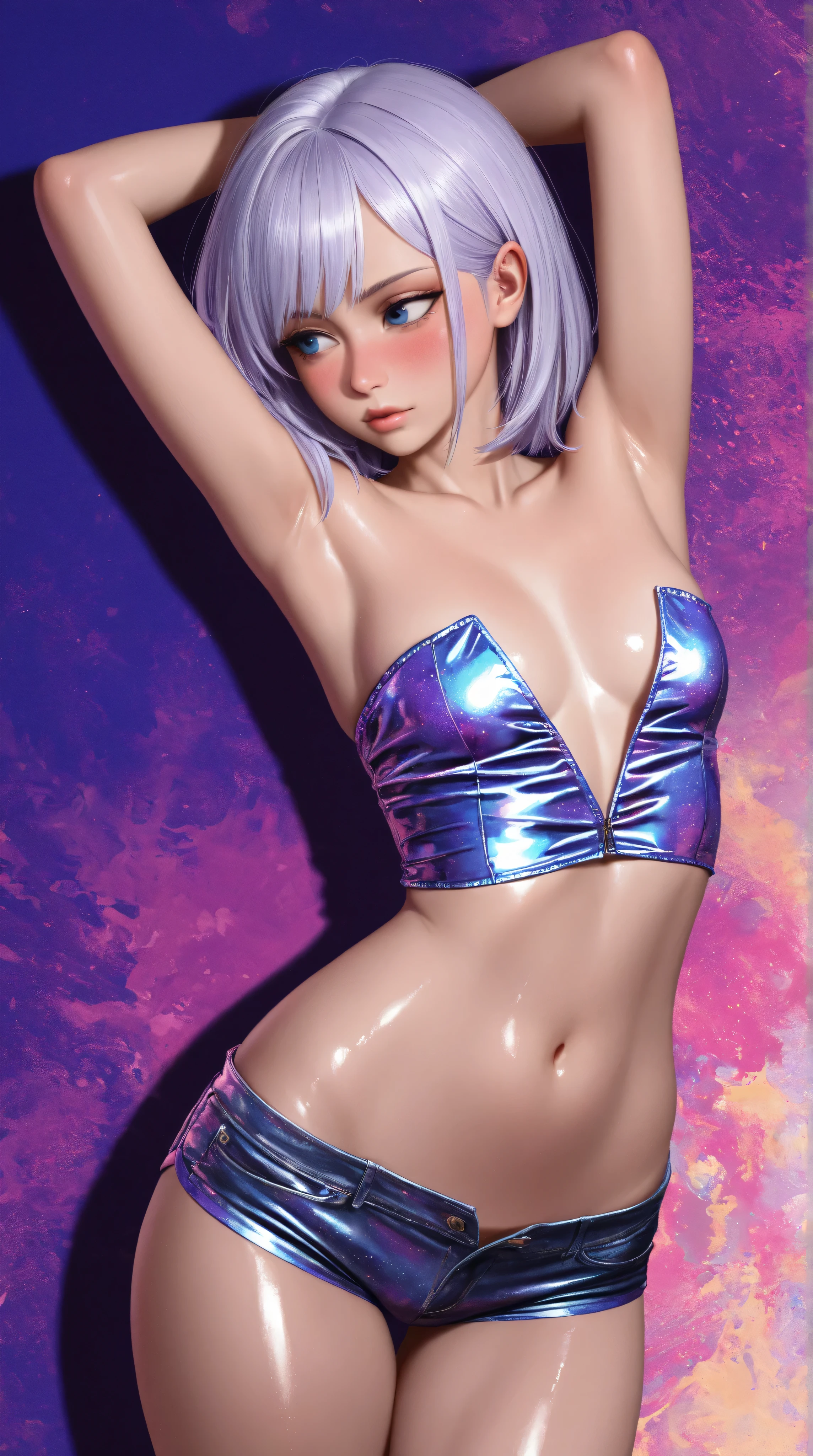 (masterpiece, best_quality, ultra-detailed, immaculate:1.3), epic, illustration, rough sketch, welcoming, Vavang nixie, see-through gossamer, +_-, in a indoor hot spring, bombshell hair, vivid pink hair, pixie cut,Boxer Braids, slouching<lora:EnvyBeautyMix19:1>