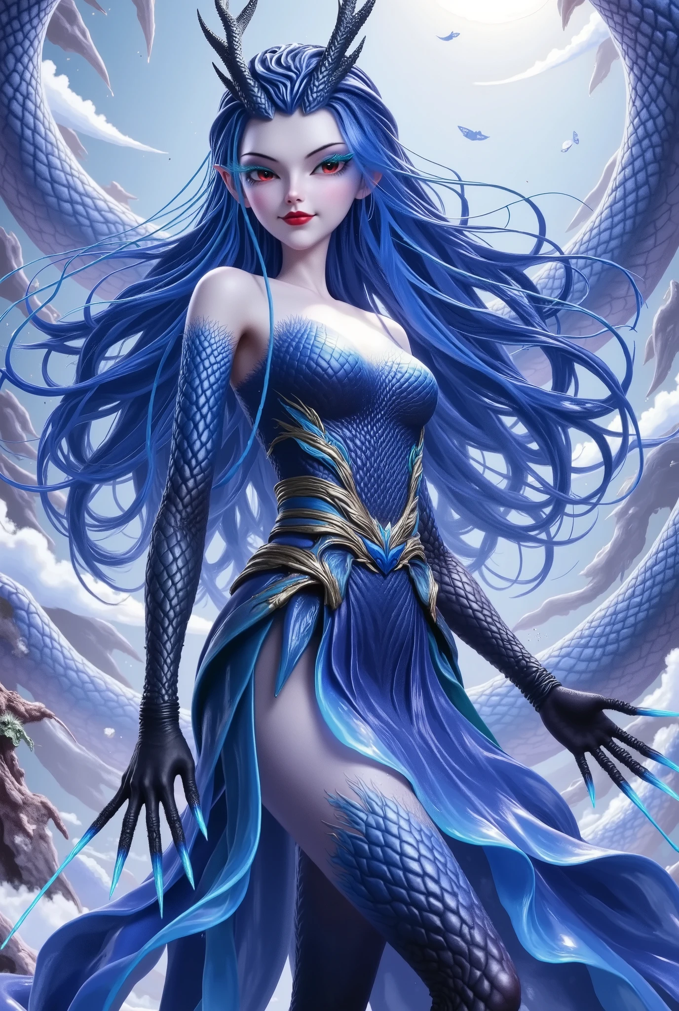 is unique，Correct anatomy, Stage performance，girl and dragon。