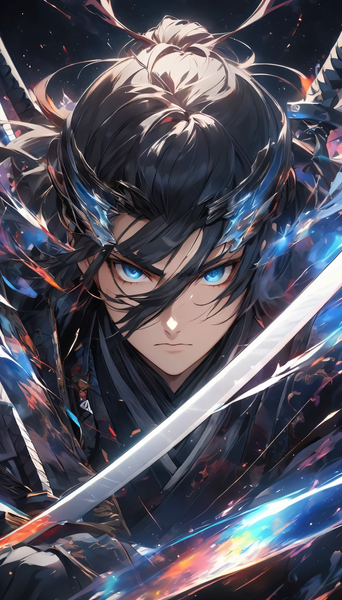 ultra high resolution, BREAK Looking At You , Lonely Samurai, Unclear Solution , Peaceful Tension , High Grade Animation , BREAK Looking At You , Clear Eyes Glaring , Multiple Exposure, Space Expressing the Concept of Bushido {x} Overlay of Swords Crossing Your Eyes