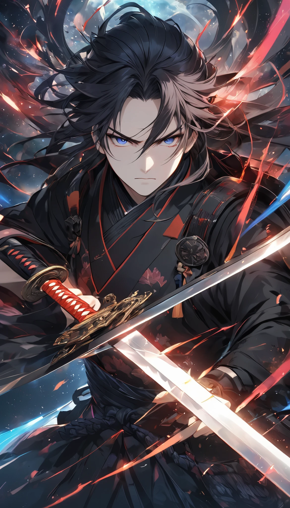 ultra high resolution, BREAK Looking At You , Lonely Samurai, Unclear Solution , Peaceful Tension , High Grade Animation , BREAK Looking At You , Clear Eyes Glaring , Multiple Exposure, Space Expressing the Concept of Bushido {x} Overlay of Swords Crossing Your Eyes