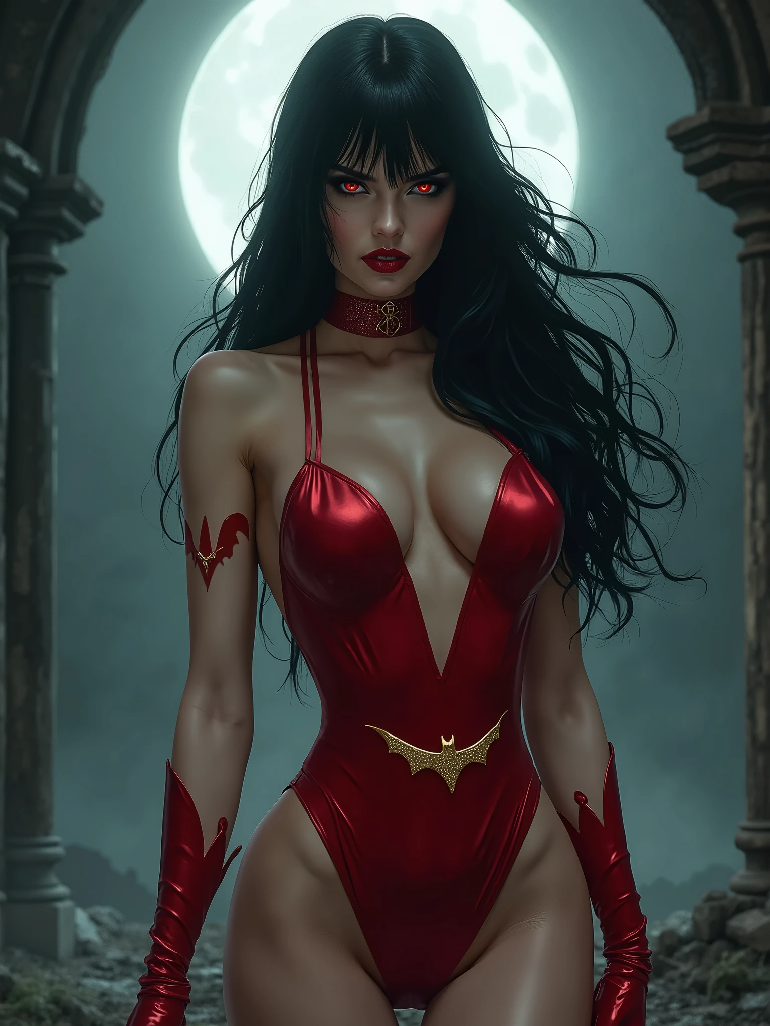 Megan Fox as a sexy hyper muscular vampire girl rising from a pool of red blood, ((full body view:1.25)), (((Megan Fox))), (((pale skin:1.25))), ((red glowing eyes:1.45)), ((Female Bodybuilder:1.25)), ((((very Wide chest & Shoulders)))), ((((huge veiny breasts)))), ((vampirella outfit:1.25)), ((long hair)), (((beautiful intricate red gothic vampire armor:1.25))), (((background with a red moon and sea of blood))), Ultra-detailed, High resolution, 8K UHD, (((Photo-realistic image:1.25))), ((abyssaltech))