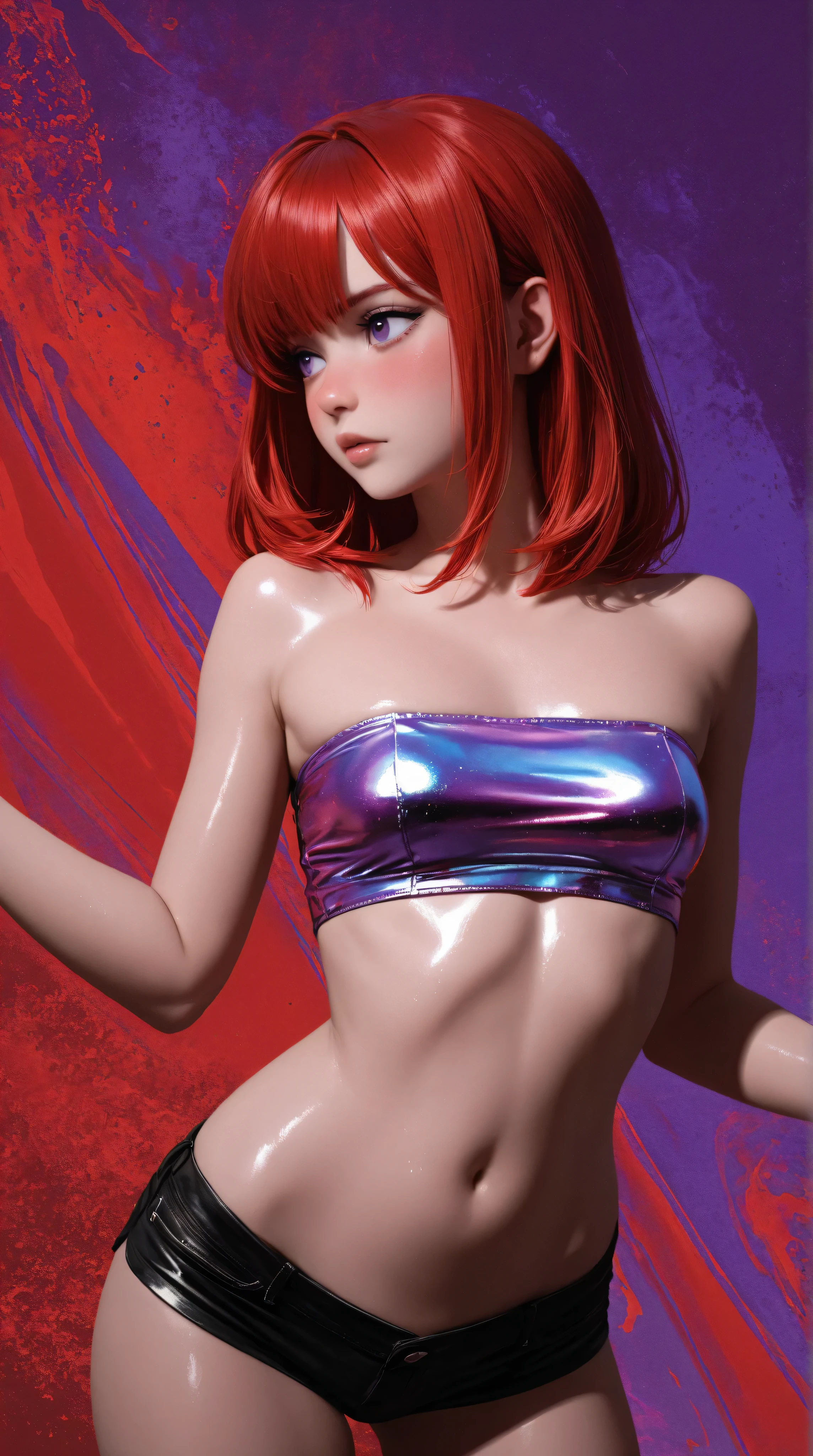 A slender girl ((full body)) with luminous big small pink strawaberry pendants in tiara in her chestnut-brown hair wearing a black giltter leotard attached to a pink puffy leather skirt, and blue glowing sock Concept art by starsnits90, 8hd resolution, cinematic art, dynamic lighting, hyperdetailed, intricately detailed, steampunk,Splash screen art, trending on Artstation, deep color, Unreal Engine, volumetric