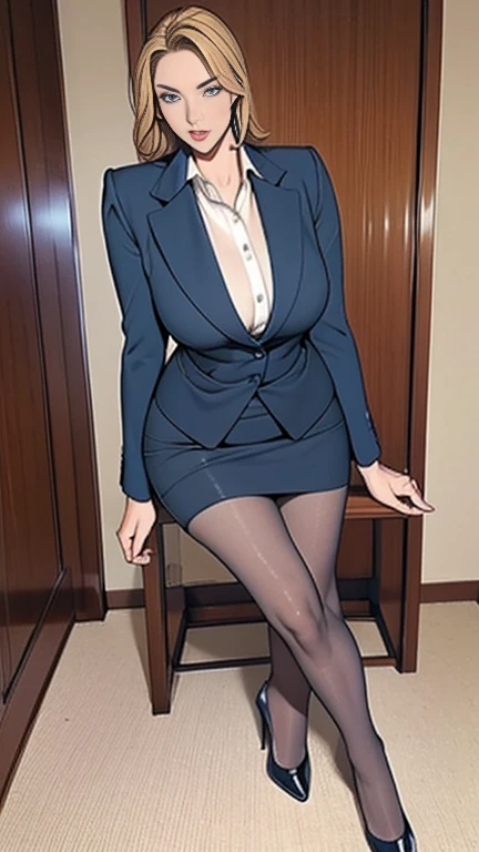 Laughter, An elegant, upper-class, elite secretary in a business shirt, Working in the office、厳格なbusiness suitを着ている, Wearing pantyhose、Wear high-quality high heels、 Girl in a shirt, business suitを着ている, business suitを着ている, business suitを着て, Businesswoman, Business Attire, 黒のbusiness suitを着ている, Wear a shirt and skirt, business suitを着た女性, business suit, business attire, RAW Photos, (8K、Highest quality、masterpiece:1.2)、(Intricate details:1.4)、(Photorealistic:1.4)、Octane Rendering、Complex 3D rendering with ultra-detail, Studio Soft Light, Rim Light, Vivid details, Super Detail, Realistic skin texture, Detailed aspect, Beautiful details in the eyes, Highly detailed CG Unity 16k wallpaper, compensate, (Detailed Background:1.2), Exposed thighs!!!,huge 、Cleavage