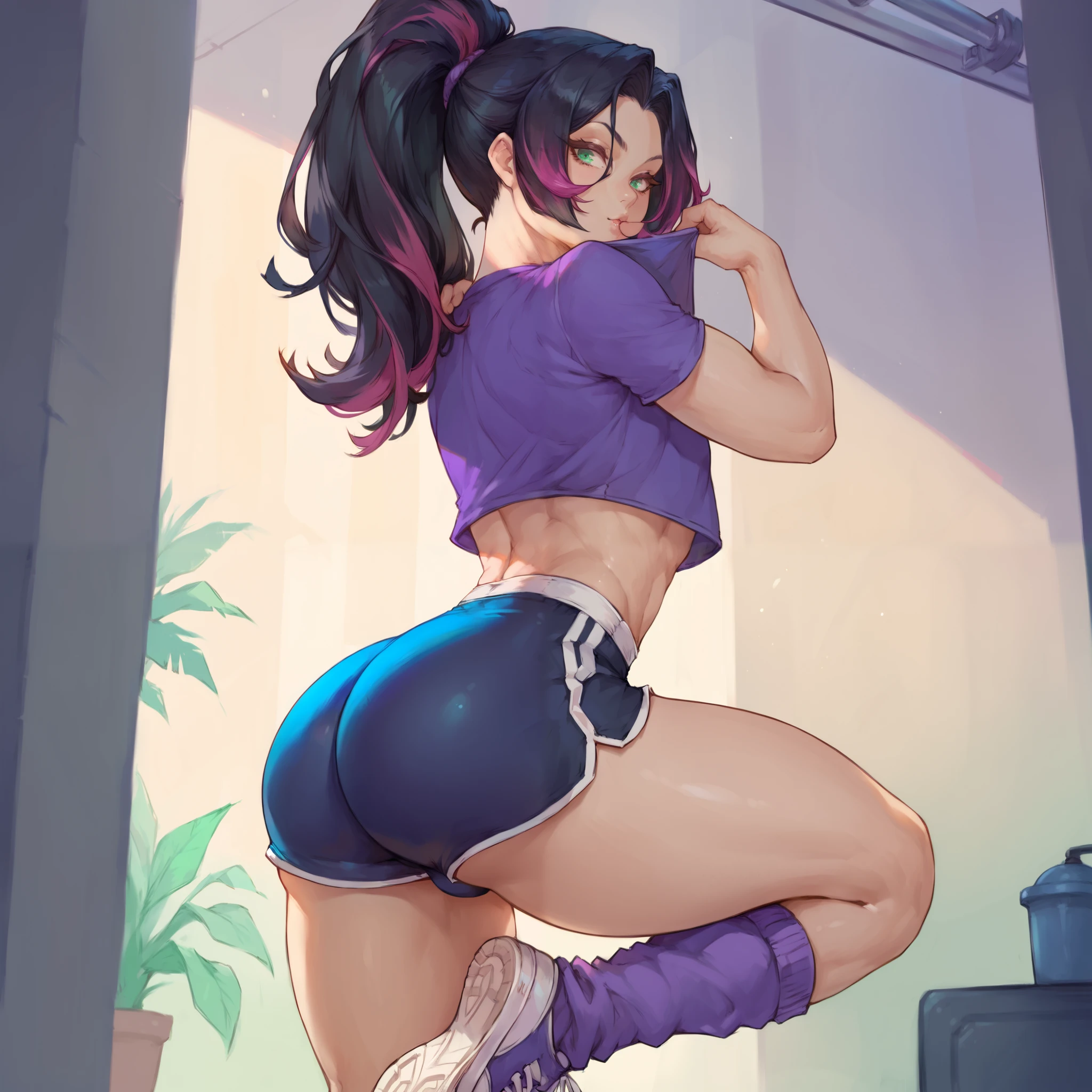 whole body, big ass, big boob, shorts, maeve de paladins, pene entre medio de los muslos 