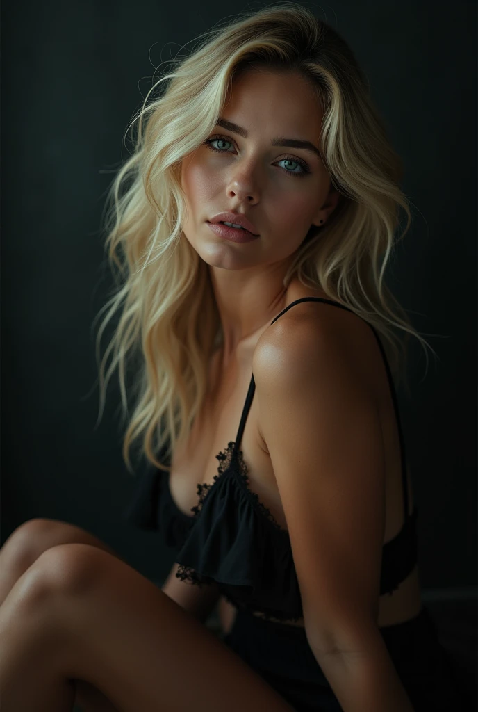beautiFul European girl with yeux bleus and blonde hair, assise sur son lit avec un soutien-gorge noir et des sous-vêtements noirs, photo From behind, montrant son cul, ultra haute résolution, (Fotorrealista: 1.4), haute résolution , (Finely détaillé skin), (yeux bleus), (perFect proportions) (photos réalistes) (chef-d&#39;œuvre) (Fotorrealista), Ultraréaliste (Meilleure qualité) (détaillé) Photographié avec un Canon EOS R5, objectif 50 mm, F/2.8, (8k) (fond d&#39;écran) (Éclairage cinématographique) (Éclairage dramatique) (Complexe) Fashion