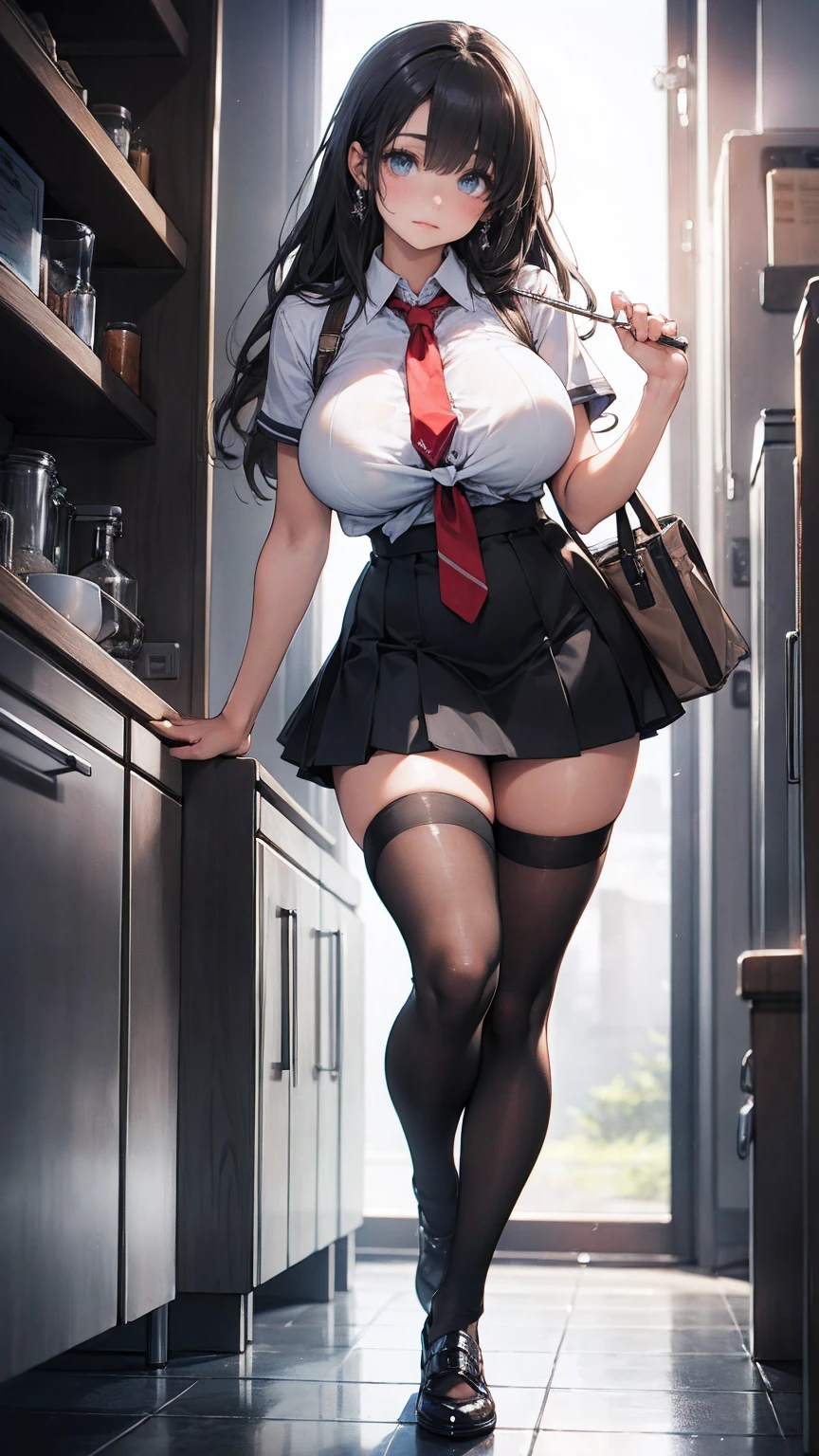 A woman wearing a dress and glasses is taking a photo, Chic, Detailed Digital Anime Art, small curvy loli, SFW Nana huge breasts, with a big chest, Big breasts!, Chest covered、SFW, realistic anime 3 d style, anime highly detailed, Hyper realistic anime, with large breasts, cleavage, Very detailed ArtGerm, a hyperrealistic schoolgirl