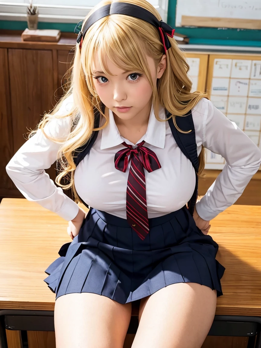NSFW, (spread your pussy:1.3) blonde big breasts Chubby school uniform show nipples cardigan