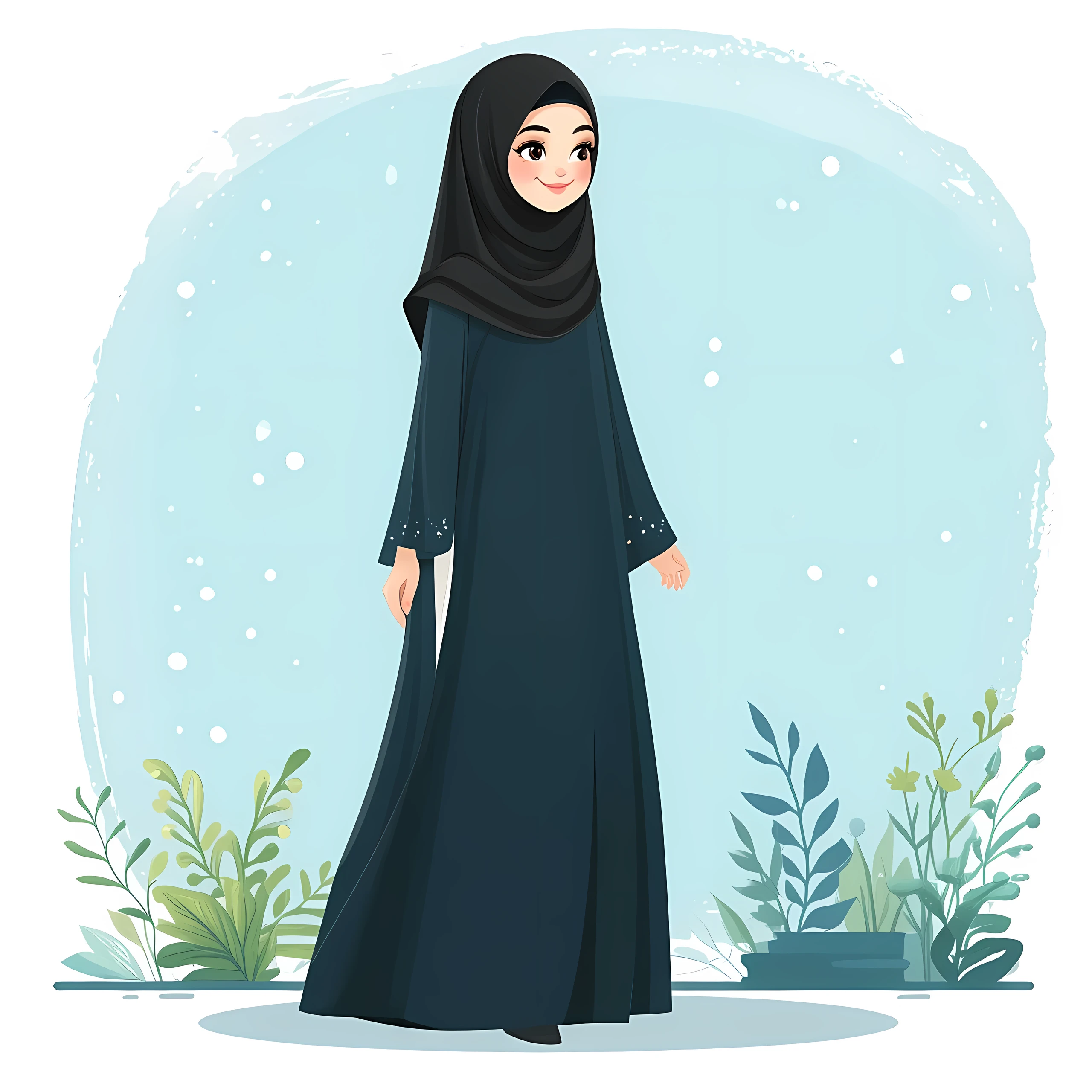 Make a anime avatar picture of a 19 year old dark-medium skin tonned brown Bangladeshi hijabi girl no hair showing with glasses and blue salwar kameez in a frame of 700×150 plain background
