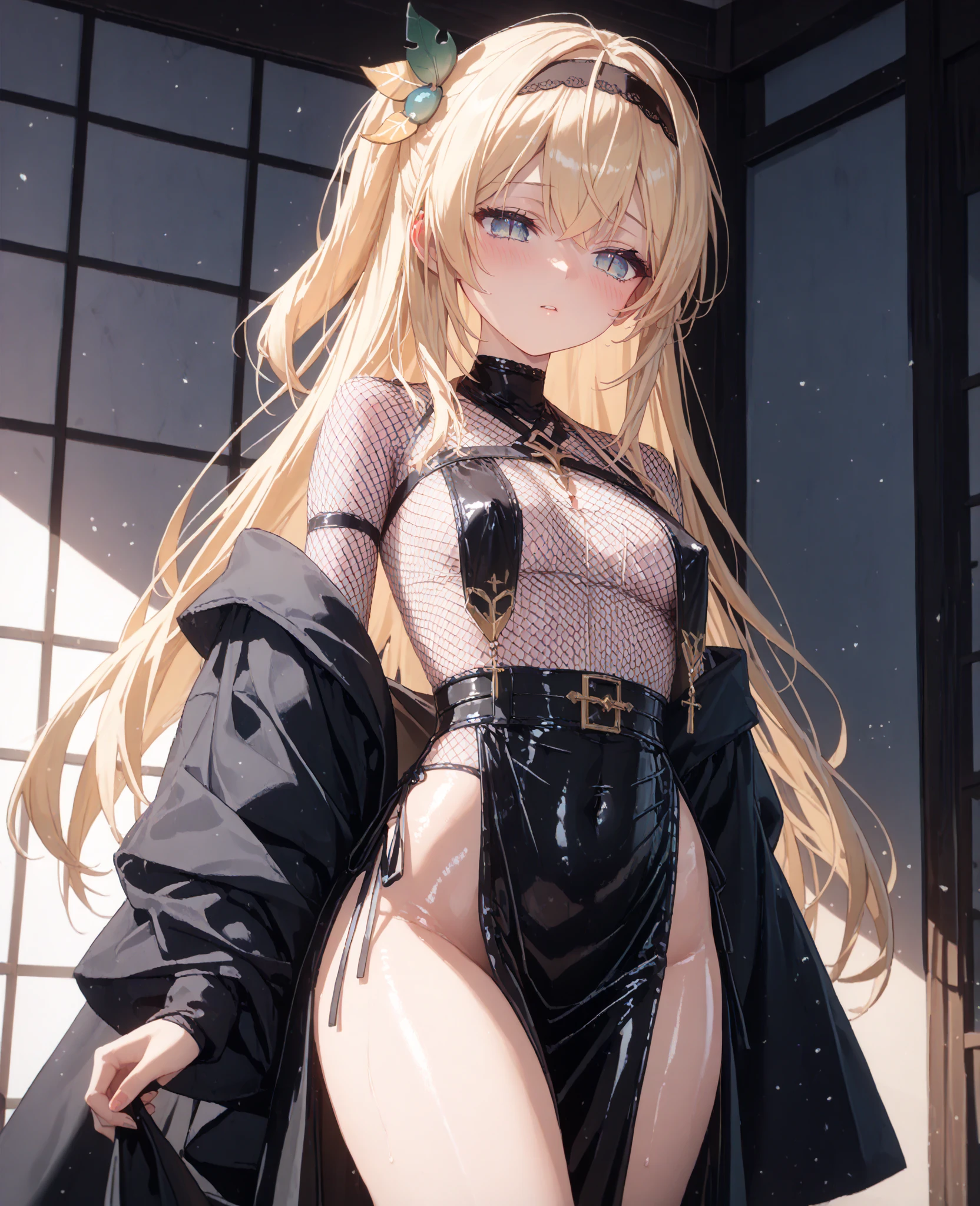 (Highest quality)), ((masterpiece)), (detailed), Natural light，In the city where buildings stand side by side,Perfect Anatomy，One Woman，Cute woman，Very sexy，Baby Face，young woman，Small breasts，とてもSmall breasts，Woman squatting with knees raised，Spread your legs，
Beautiful woman，8-head body line，Small face，Beautiful Face，Big eyes，Beautiful Eyes，blue eyes，Beautiful double eyelids，Beautiful teeth alignment，Beautiful body lines，Slender body，Beautiful Hands，Beautiful feet，Long hands，Thin legs，Long legs，Long and supple hair，Shiny Hair，Beautiful blonde hair，Full Body Shot，((Embarrassed expression，blush，Crying face，Mouth wide open1.4，Drooling from the mouth 1.8，tongue sticking out wide))，Beautiful shoulders，Beautiful clavicle、（sweat1.4），((Steam 1.4))，Embarrassed expression，blush，humiliation，Shoulder out，Beautiful shoulders，Beautiful clavicle，Wearing a black sheer bra，See-through nipples,(((Valley 1.5)))，Wearing black see-through panties,Black Leather Gloves,Wearing black stockings and a black garter belt，Black high heels，Black leather collar，Completely naked，Browsing Caution，Plenty of love juice from the pussy，There&#39;s a lot of love juice on the floor，Pussy in full view，Ahegao 1.5，(((Massive cumshot all over the body 1.8))),The whole body is fixed with rope,Leaning Pose,Lean back and thrust your crotch forward,