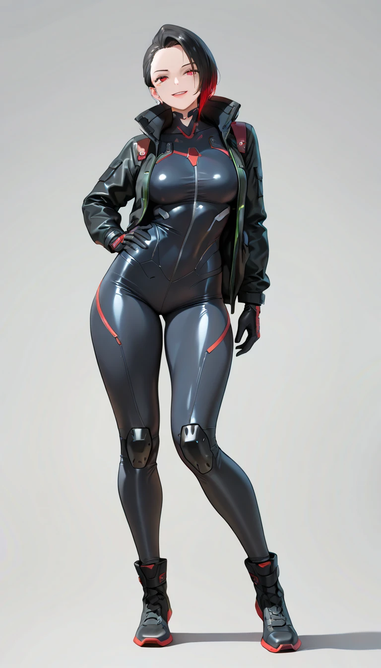 ral-opal, meahophontron, full body, woman robot face, Cyberpunk, devil nun, negro, looking at camera, body nun clothes, red eyes, primer plano looking at camera, realist, beautifull woman, sexy face, black clothes, gray and red, closeup face