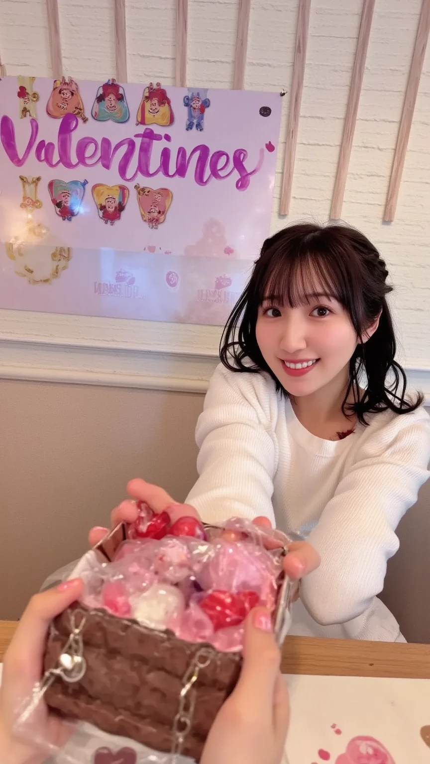 There are two women with bows in a pink box, Happy!!!, holding gift, [ photos realistic ]!!, krystal, 3delight, clew, 2011, 2 0 1 1, ohwx, Night!, 2012, 2 0 1 2, in girls generation, ayami kojima and lyde caldwell, yuruyuri