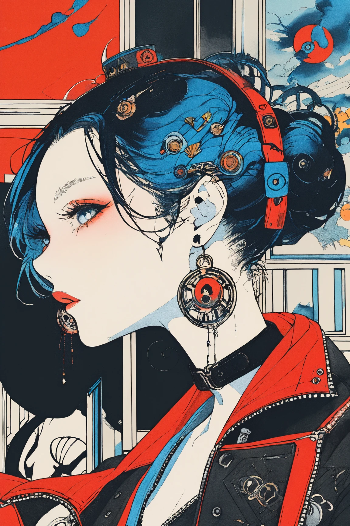 Punk Work Punk Woman Close Up ,Cool Woman Piercing Punk ,Blue Mohawk - SeaArt AI