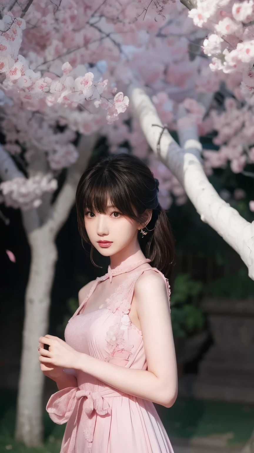 bangs ,hair、 in a pink dress 、hair上有花朵的Anime Girl, very 美丽的Anime Girl, 美丽的Anime Girl, beautiful fantasy anime , Gu Weiss, Anime Girl, 美丽的Anime Girl, very beautiful anime girl , pink flowers , background blur, Anime style 4K, Anime fantasy work , 4K anime wallpaper, Guvez style artwork