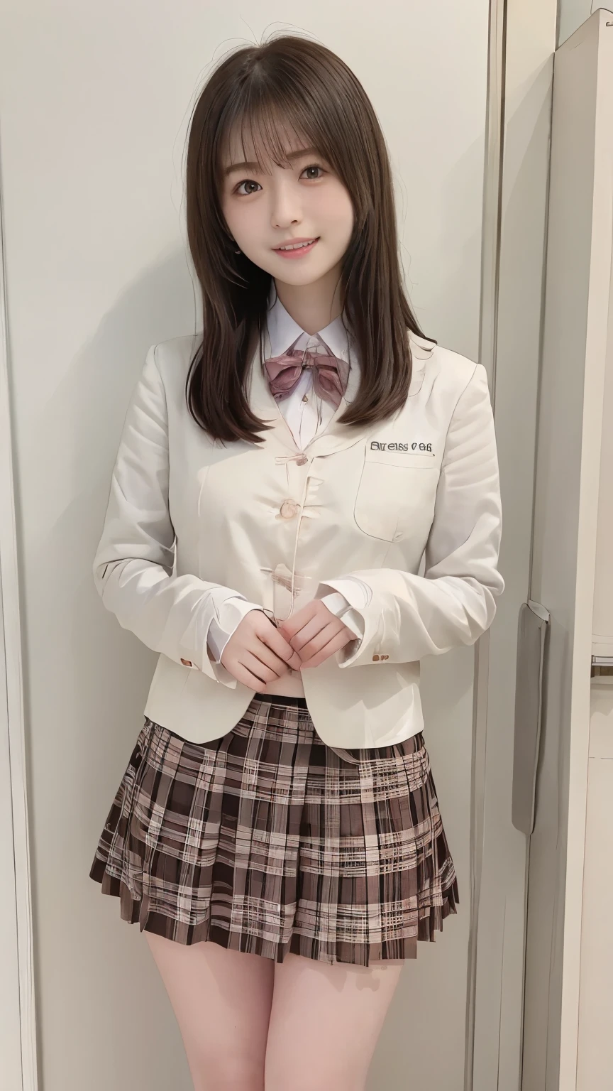  Real 8K high quality image   、  Large cherry trees line each side for a long time、 Cute high school girl、In a cute uniform in a miniskirt、Model body type that is not muscular、Beautiful white ripe skin  、 apply light makeup 、   Detailed Fingers 、