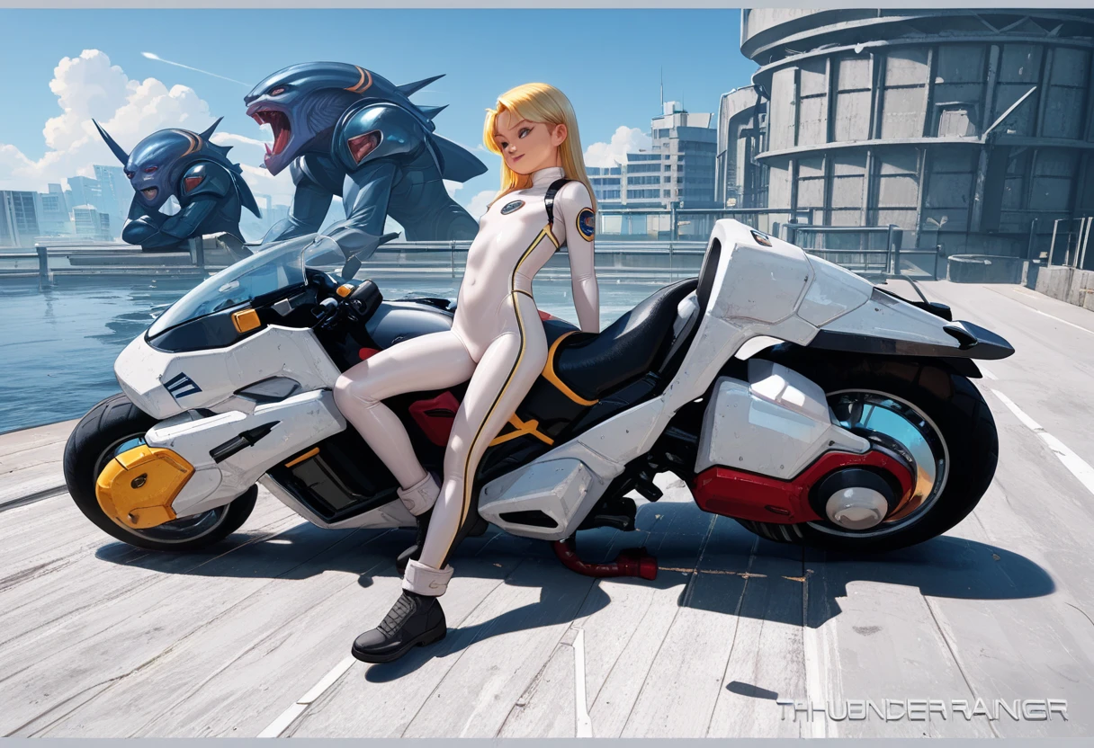 mercy sitting on a low-poly motorcycle