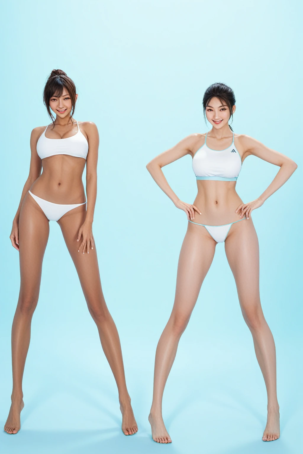 (Solo), (a detailed full-body RAW photo of a girl), (masutepiece:1.0), (Best Quality:1.4), (超A high resolution:1.2), (Photorealistic:1.4), 8K resolution, Canon EOS R5, 50 millimeters, absurderes, ultra-detailliert, (25-years old), Nipple Focus, Cinematic lighting, Detailed beautiful face, (no-makeup:1.2), (ulzzang -6500-v1.1), petite figure, Detailed skin texture, (flat chest:1.4), (skinny and fit body:1.6), Detailed brown hair, sweltering,(Very short hair:1.5), See Through wear, (Blue and gray Thin Competition Athletic Wear:1.5), More transparent titts, low rise, realistic glistening skin, Detailed texture, (No bra:1.5), stylish pose, (undressing), (nude:0.2), Very small, Cameltoe, well-developed abs,