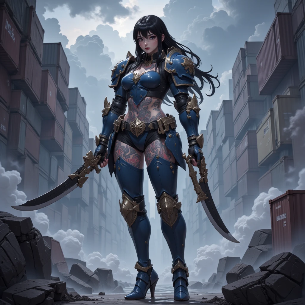(((mulher))), (((melhor qualidade))), (((obra prima))), (((adulto))), (((1girl))), ((( corte de cabelo bob ))), ((( bonnet ))), Uma gladiadora cyberpunk mulher de 25 anos com corpo perfeito, shoulder pads with metal spines, Gladiadores do Brooklyn, (( corte de cabelo bob )), tiny leather panties, camiseta de time de rugby rasgada, quase nua no estilo selvagem urbano de Simon Bisley para a capa da revista Heavy Metal, Cabelo loiro curto, Minimum clothing, Metal protection on the left arm with intricate graphics, Dark red with white stars and white and navy blue checkerboard pattern, armadura, cheio de pontas e rebites, (((do joelho pra cima))), cabelos loiro branco curto, no fundo uma parede pintada por Shepard Fairey com um design intrincado