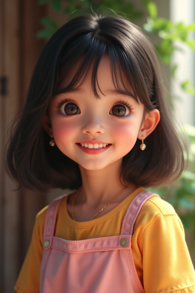 (Short haircut)), adorable, 1 girl, (face to face), 10 years old, baby face, happy, half body portrait, (face details: 1), (eye details: 1), ((tiny breasts)).nude

